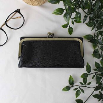 L'AMIPLUS | レトロがま口本革長財布〈ブラック〉