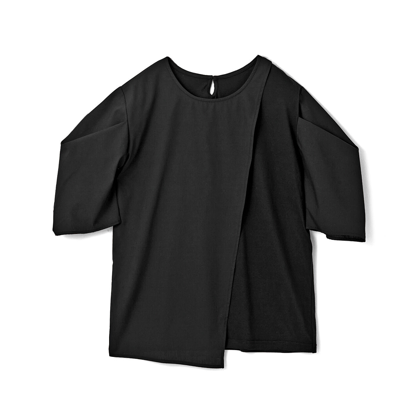 L'AMIPLUS［ラミプリュス］|ラミプリュス　着心地Tシャツ見た目ブラウス風　オトナに似合うポンワリ袖トップスの会|〈ブラック〉