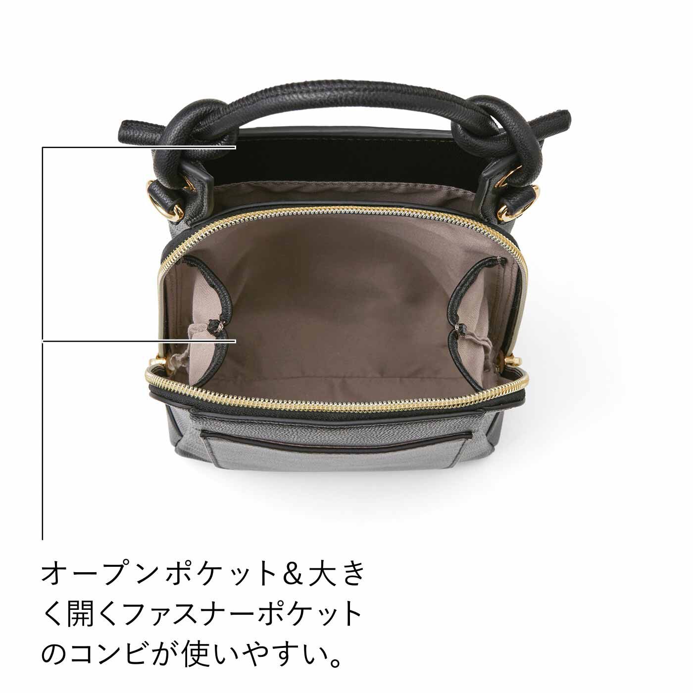 L'AMIPLUS［ラミプリュス］|ラミプリュス 上品見えしてダブルフェイス ハンドバッグにもなる本革ショルダーバッグ〈リッチブラック〉
