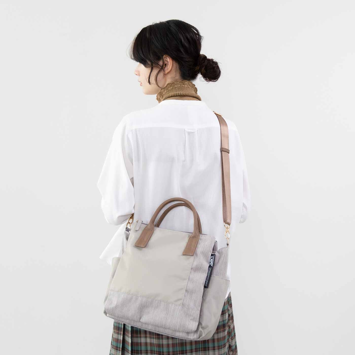 L'AMIPLUS［ラミプリュス］|ラミプリュス　トート遣いもできる 5層でこぼこレイヤードショルダーバッグ〈ハーベストベージュ〉