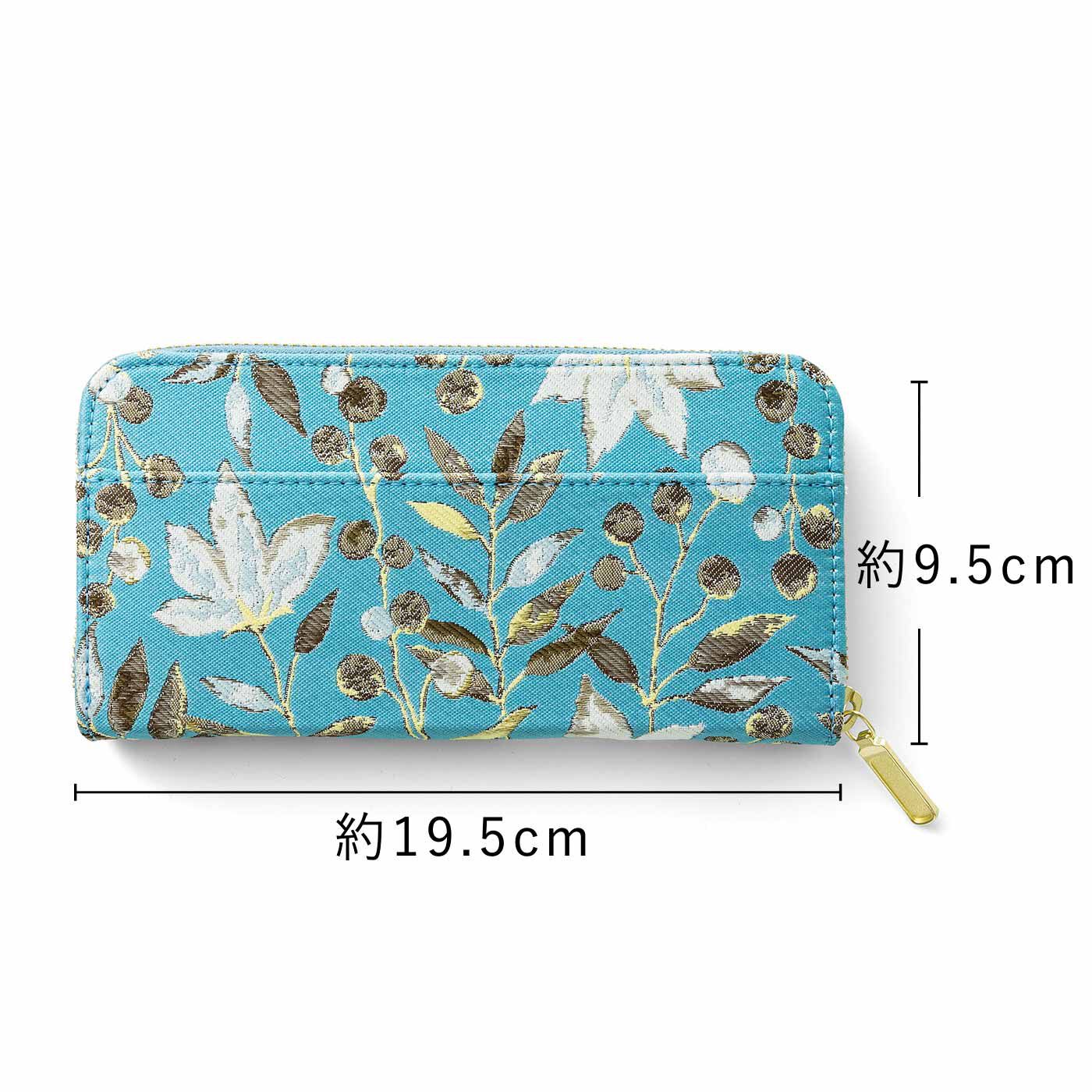 L'AMIPLUS|ラミプリュス　内側じゃばら本革遣い 麗しい草花が織り上げられた ジャカード長財布〈ターコイズブルー〉|BACK　後ろにオープンポケット付き。チケットやクーポンなどを入れておけます。