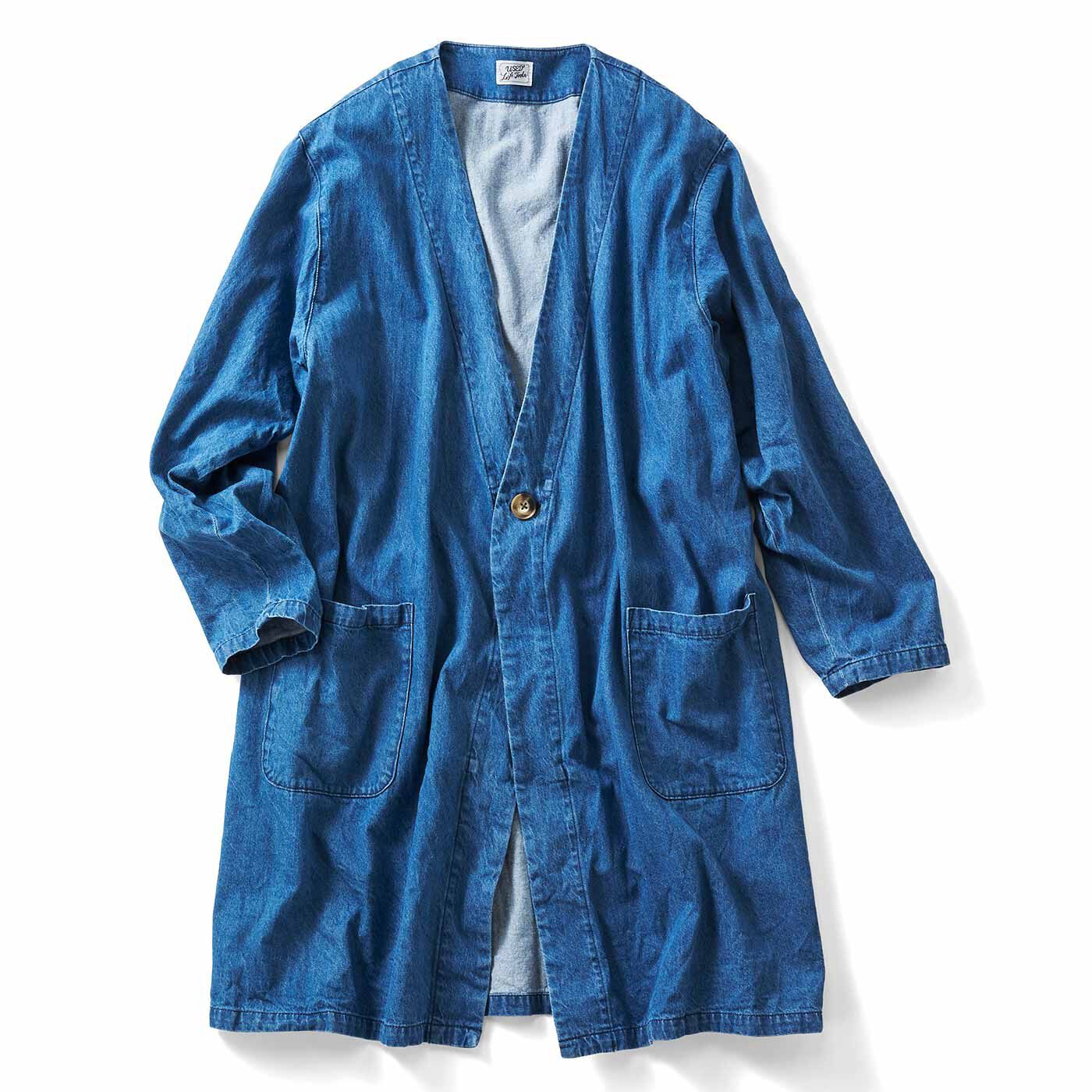 USEDo|古着屋さんで見つけたような デニムの作務衣（さむえ）コート〈ライトインディゴブルー〉
