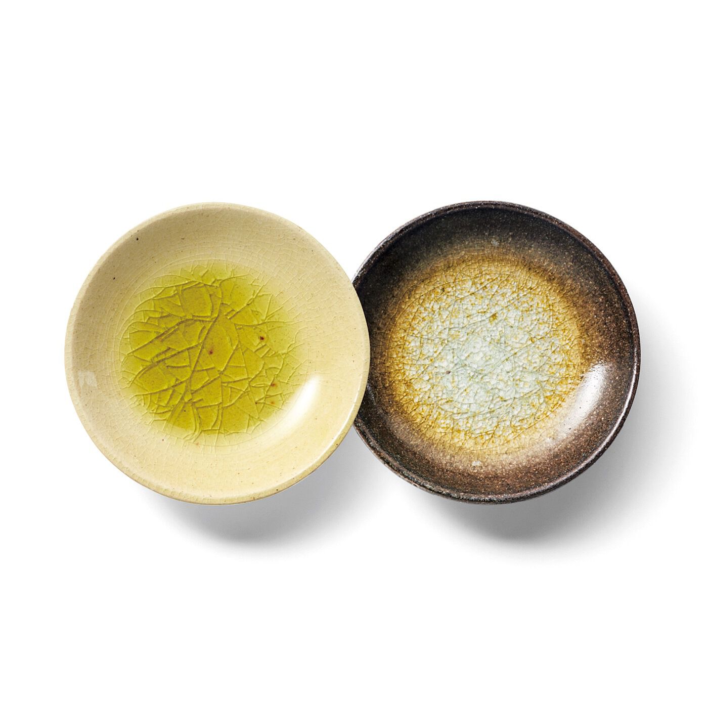 USEDo|ガラス釉（ゆう）の美しさを楽しむ　信楽焼のカラフル豆皿 ２枚セットの会|〈満月と残月〉