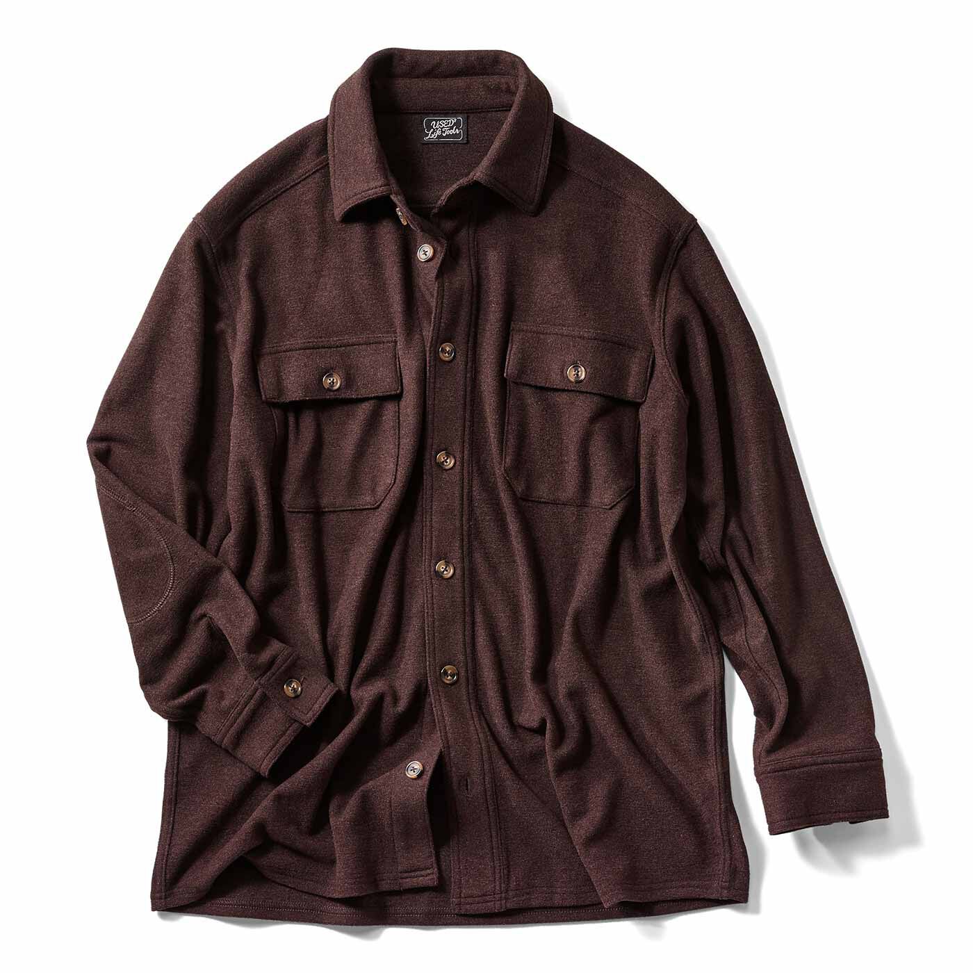 USEDo|ウールシャツのような風合いの のびのびあったか起毛CPOシャツジャケット〈レトロブラウン〉|ひじパッチ付き。