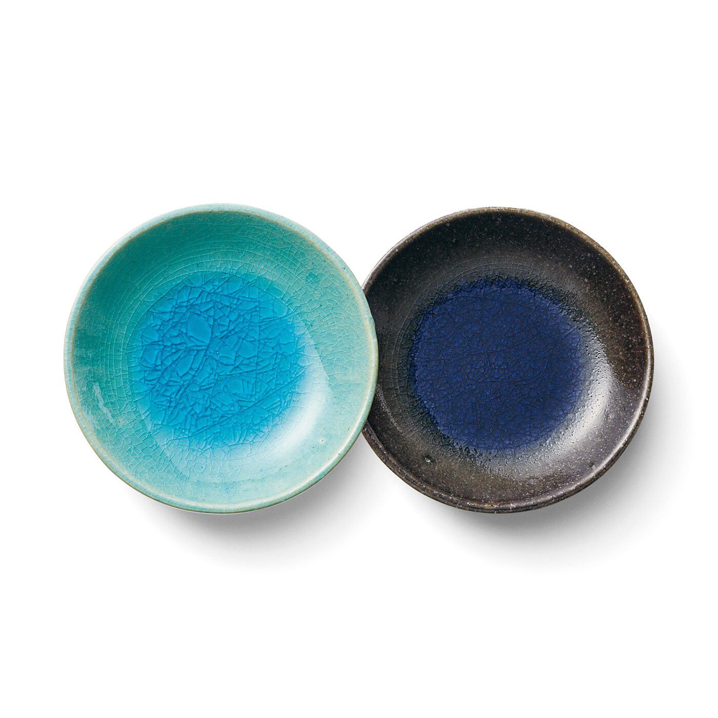 USEDo|ガラス釉（ゆう）の美しさを楽しむ　信楽焼のカラフル豆皿 ２枚セットの会|〈晴天と夜空〉