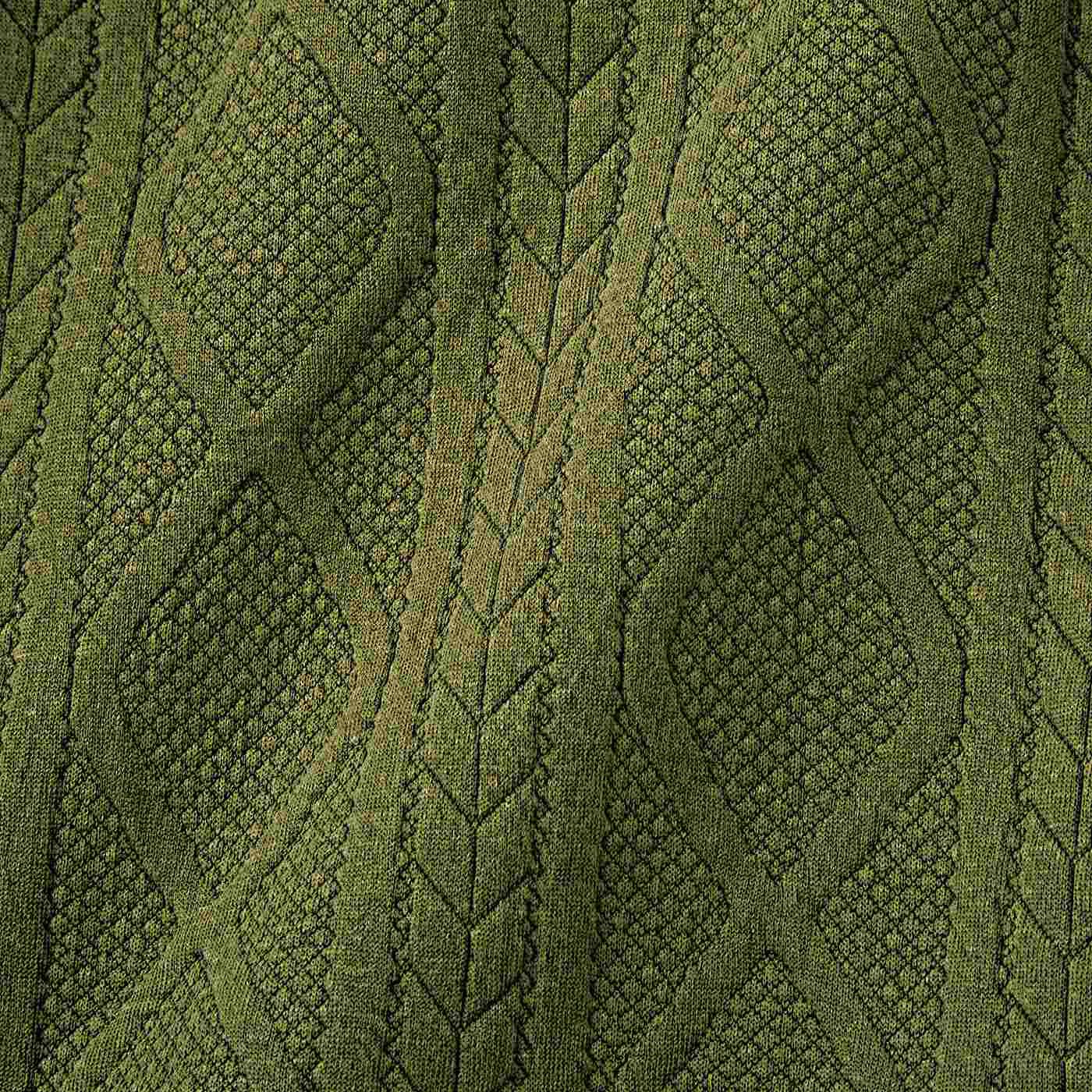 USEDo|USEDo　アラン模様のセーターみたいなざっくり編み柄トレーナーの会|ニットのような編み柄をジャカードで表現したカットソー素材。