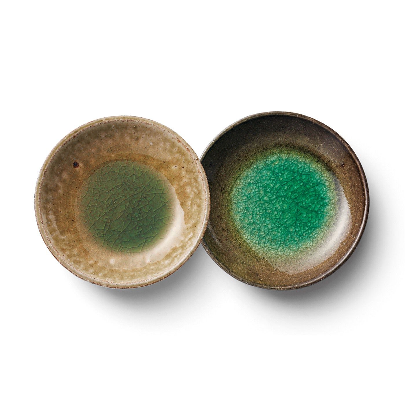 USEDo|ガラス釉（ゆう）の美しさを楽しむ　信楽焼のカラフル豆皿 ２枚セットの会|〈新緑と深山〉