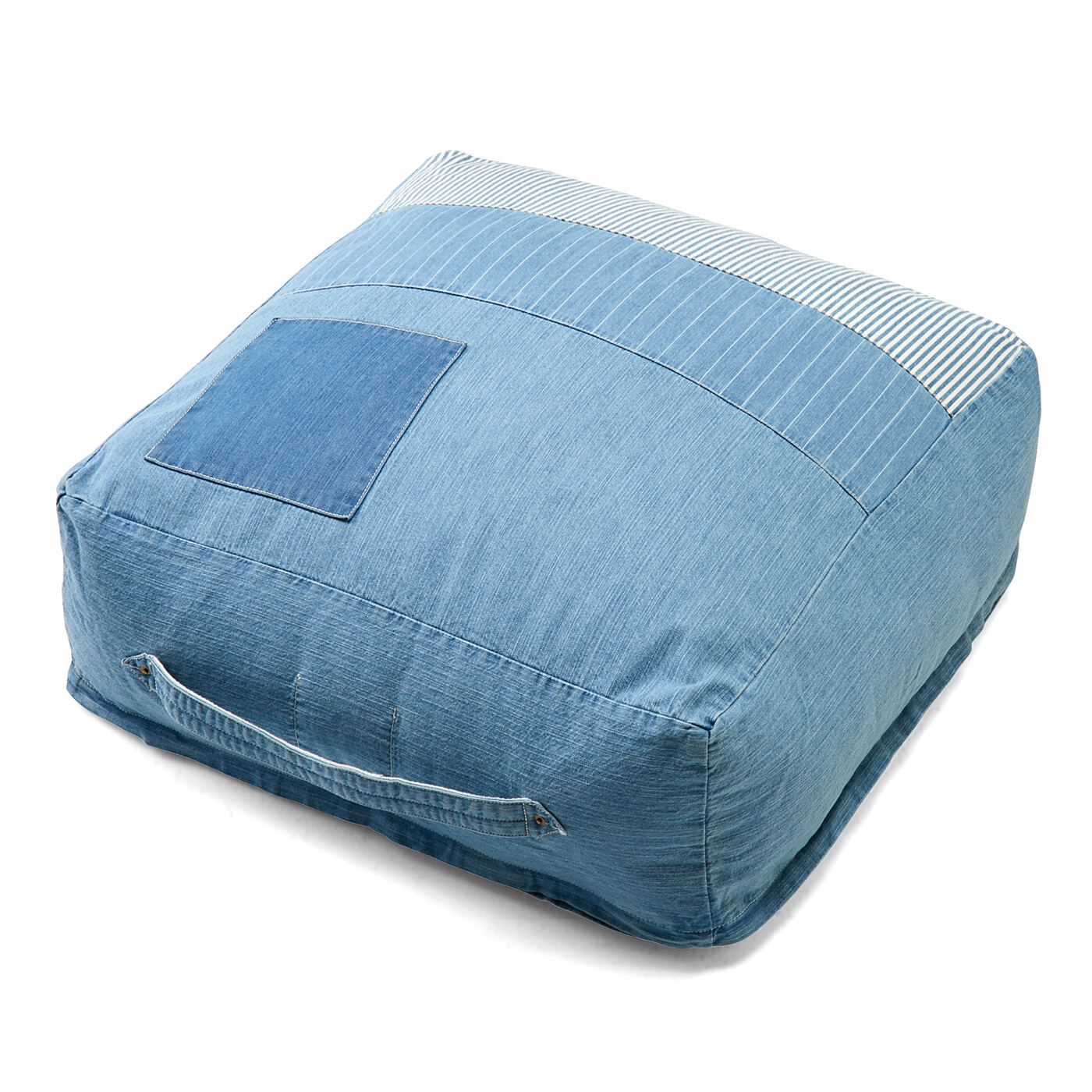 USEDo|古着屋さんで見つけたような ユーズド加工のくたくた収納デニムザブトンの会|使わない掛け布団が簡易ベッドに。