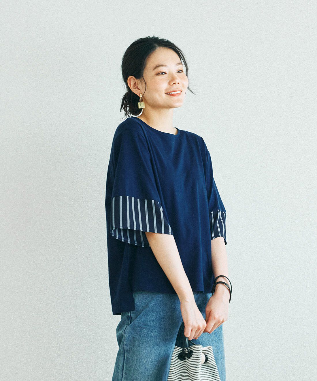 frauglatt［フラウグラット］|【7月分以降お届け】フラウグラット　ストライプ柄袖できれい見え　上品カットソートップス〈吸水速乾〉の会