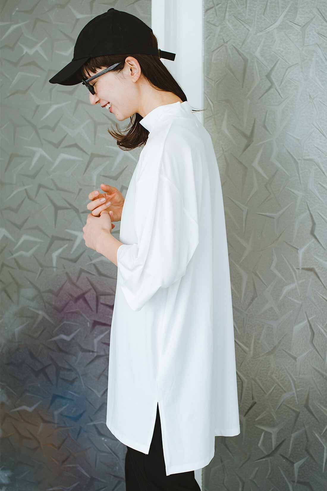 frauglatt［フラウグラット］|フラウグラット　すっぽり隠して伸びやからくちん♪ ハイネックカットソーチュニック〈UV対策/吸水速乾〉の会|風を通すゆったりアームと、ひじまで隠れる安心の袖丈。