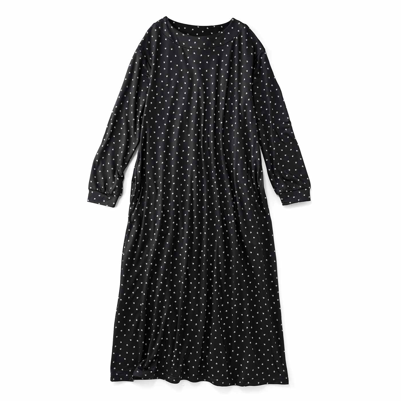 frauglatt［フラウグラット］|フラウグラット　すとんと一枚で華やか♪ つややか上品カットソー素材の大人のフラワードットワンピースの会|〈ブラック〉