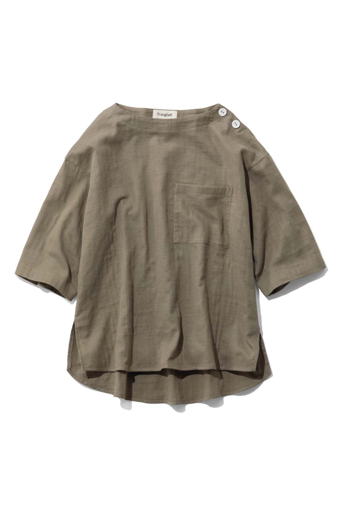 frauglatt［フラウグラット］|【6月分以降お届け】大人の女史会×frauglatt　ほどよい抜け感で自信をまとう 華奢（きゃしゃ）見えダブルガーゼトップス|〈ニュアンスカーキ〉