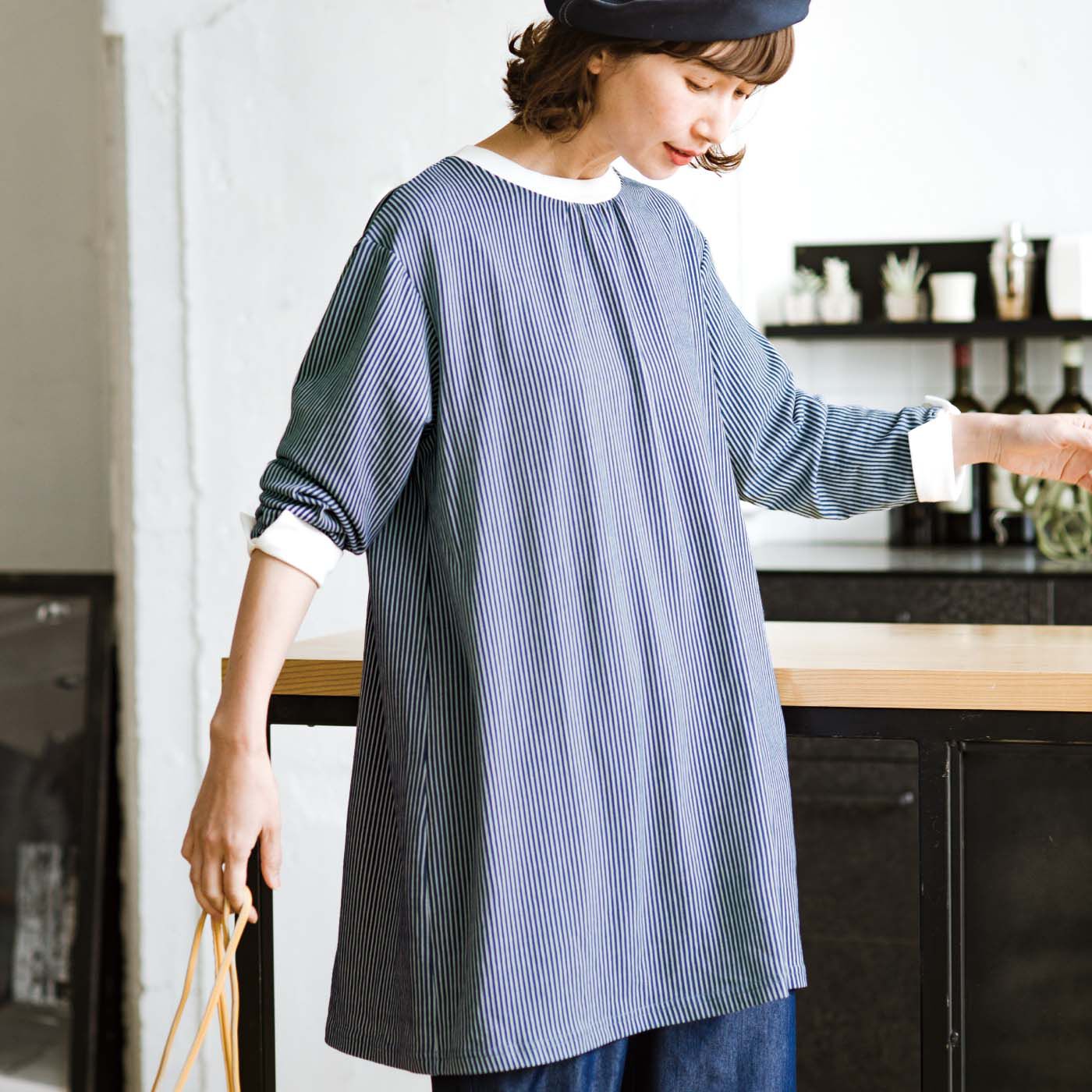 frauglatt|フラウグラット　軽やか＆らくちん♪ クレリックシャツみたいな きれい見えカットソーストライプチュニックの会