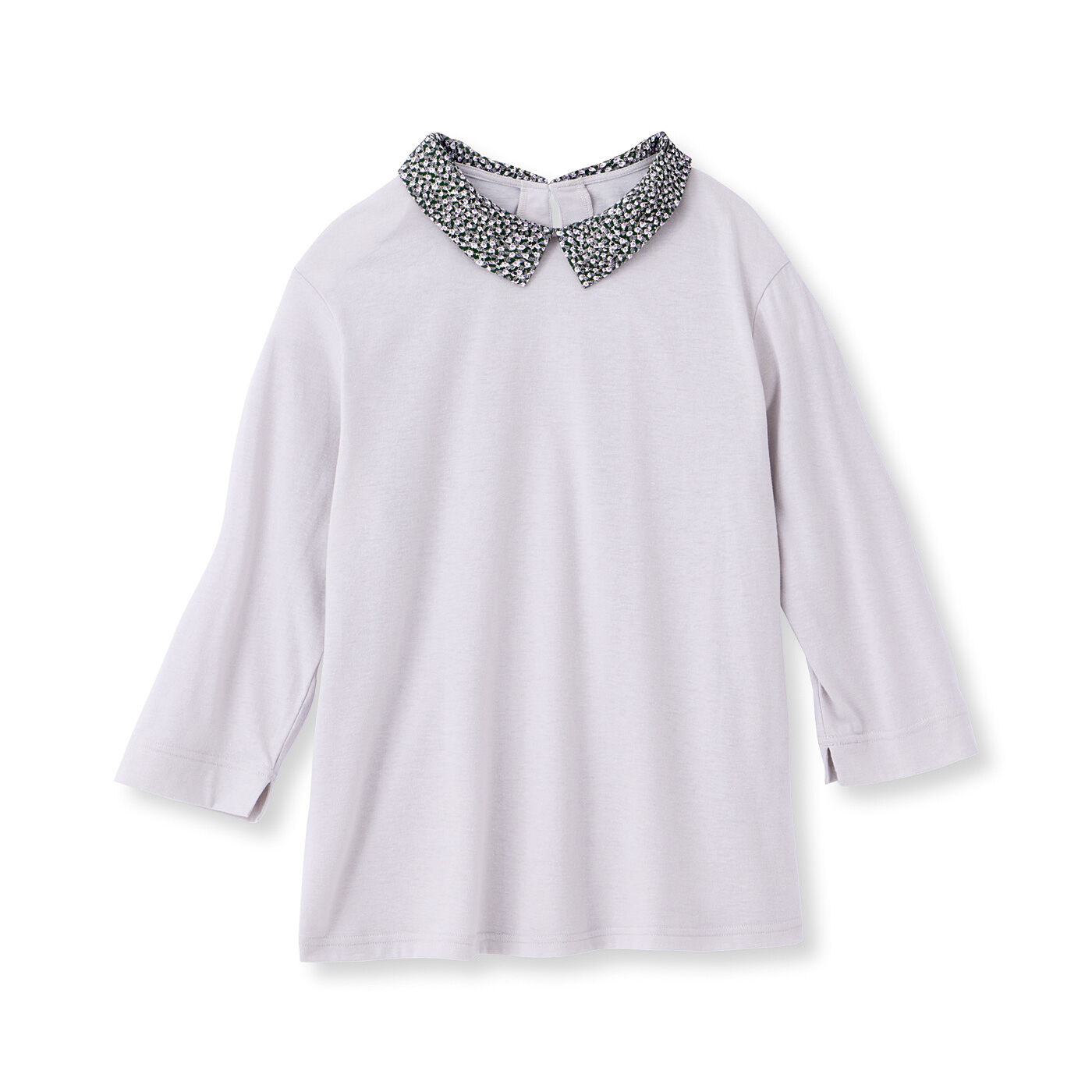 frauglatt［フラウグラット］|フラウグラット　首もと華やか♪ 小花柄衿のきれいめカットソートップス〈吸水速乾〉の会|〈グレー〉