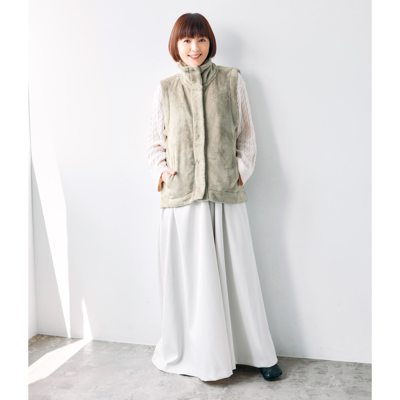 frauglatt［フラウグラット］|大人の女史会×frauglatt　ハイネック仕上げであったかい 艶（つや）めくとろみボアベスト〈ベージュ〉