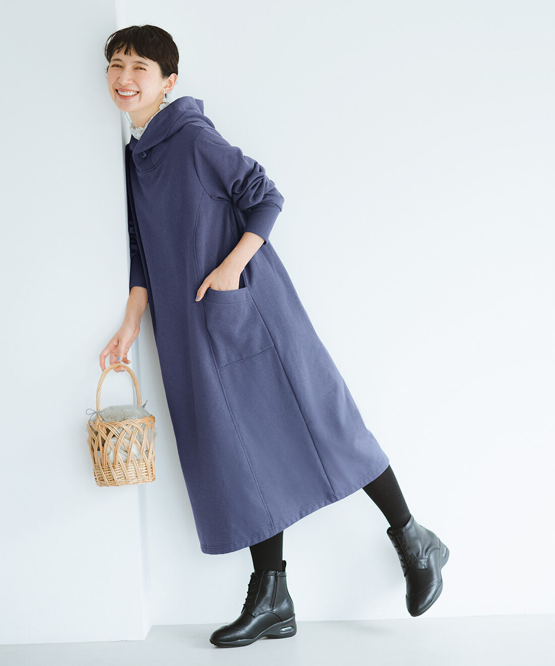 frauglatt［フラウグラット］|着脱らくちんなふんわりレース付け衿とｆｇ晴雨兼用５つ星ブーツと着脱らくちんなふんわりレース付け衿のコーディネート