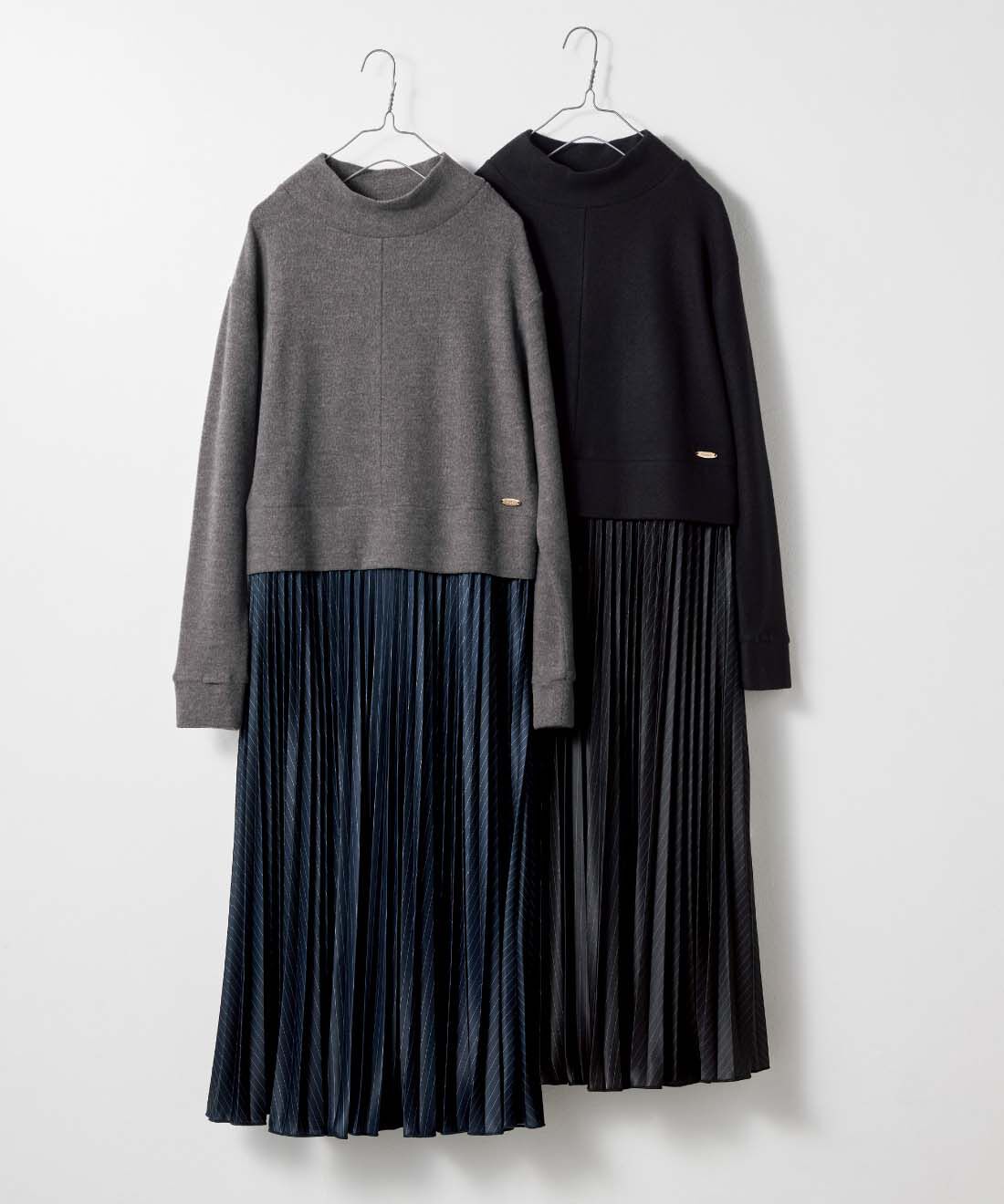 frauglatt［フラウグラット］|大人の女史会×frauglatt　一枚で着るだけ美バランス 異素材ドッキングプリーツワンピース
