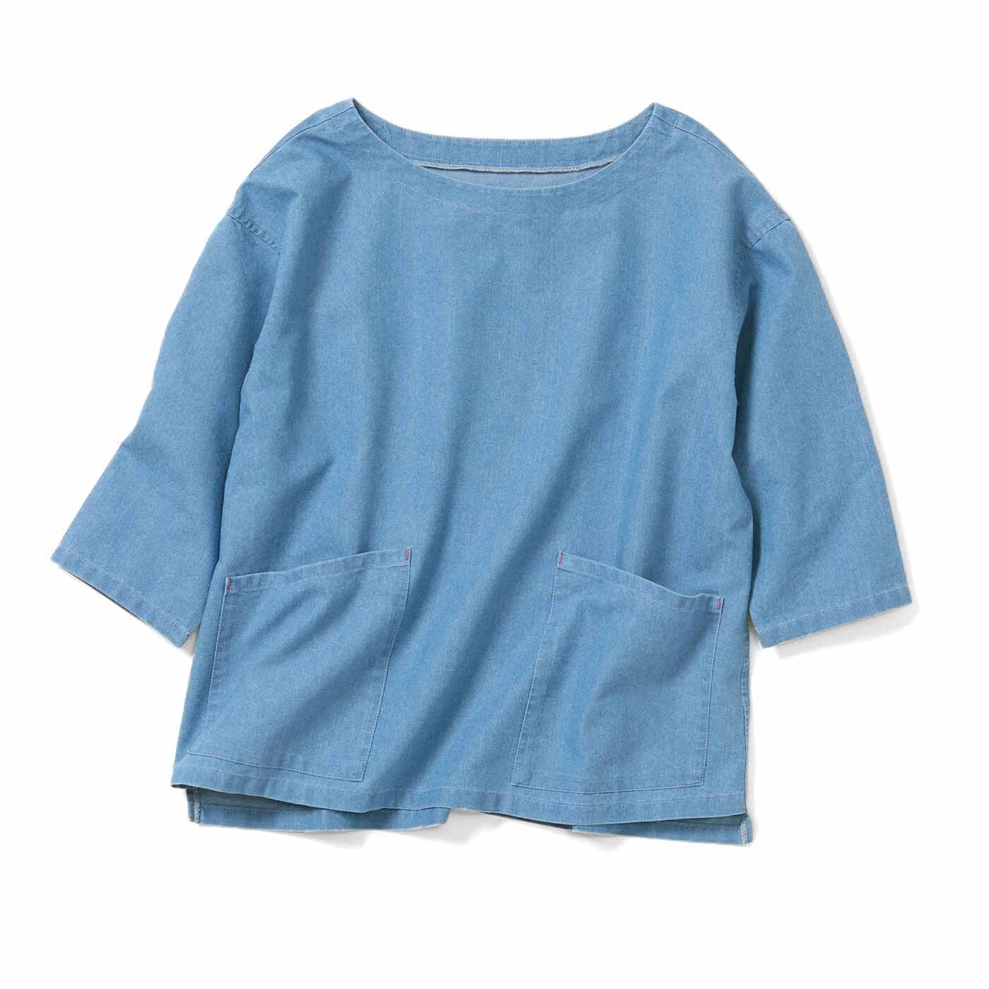 ブラウス シャツ ＭＥＤＥ１９Ｆ　ステッチ刺繍のあるオーバーサイズデニムシャツ「ブルー」 レディース MEDE19F ステッチ刺繍のあるオーバーサイズデニムシャツ〈ブルー