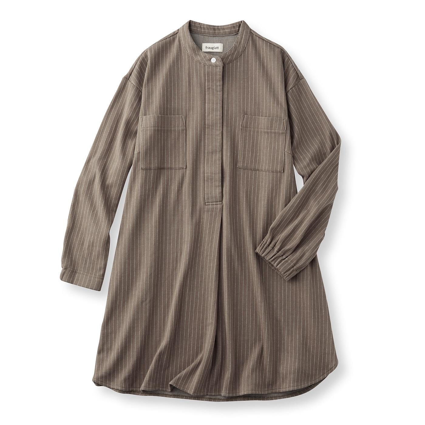 frauglatt|フラウグラット　スースーすき間冷え対策 きちんとシャツ見え すっきり比翼仕立てのカットソーストライプチュニックの会|〈ブラウンカーキ〉