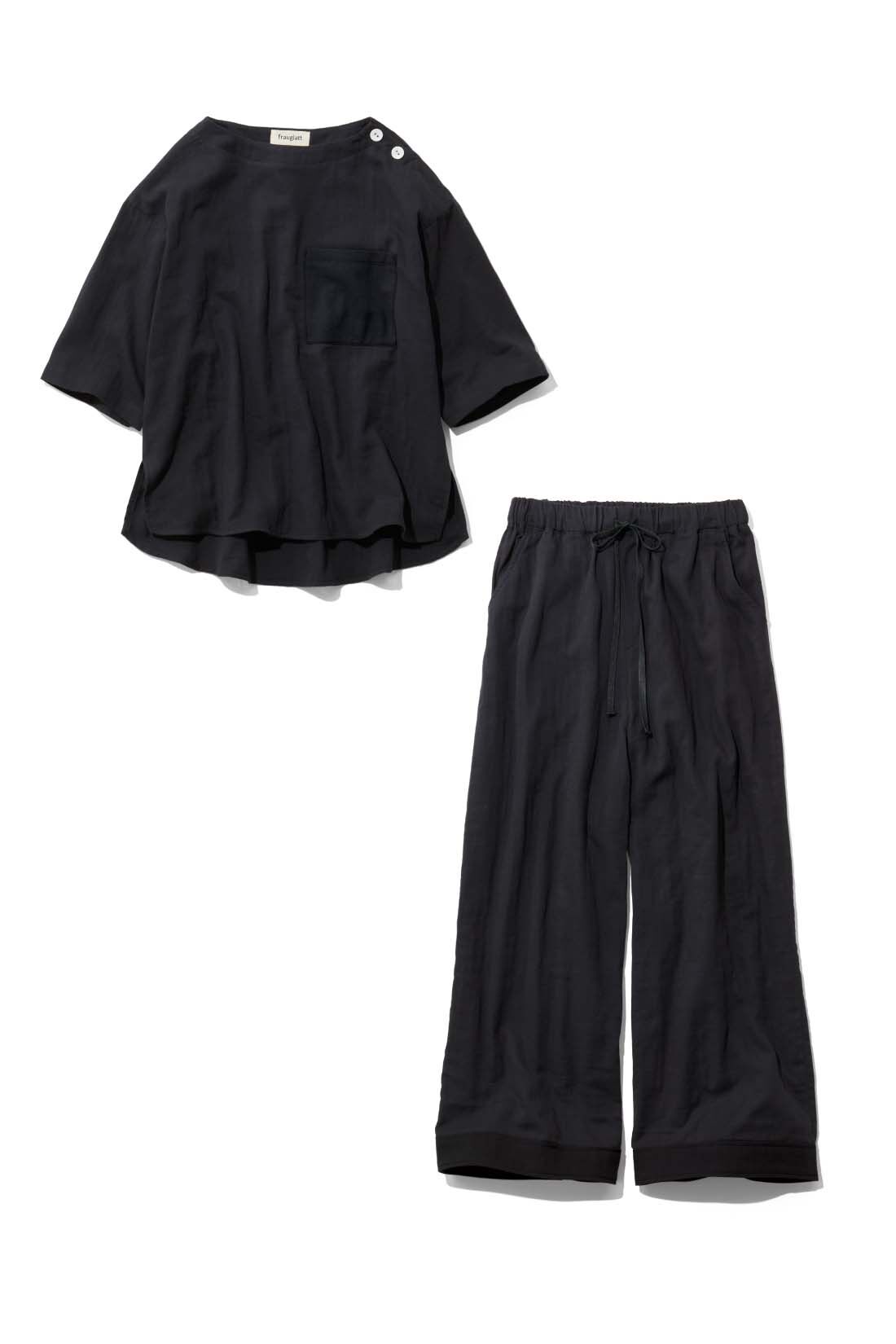 frauglatt［フラウグラット］|【6月分以降お届け】【セット割】大人の女史会×frauglatt　着まわし上手 オールインワン見え ダブルガーゼセットアップ|〈モダンブラック〉