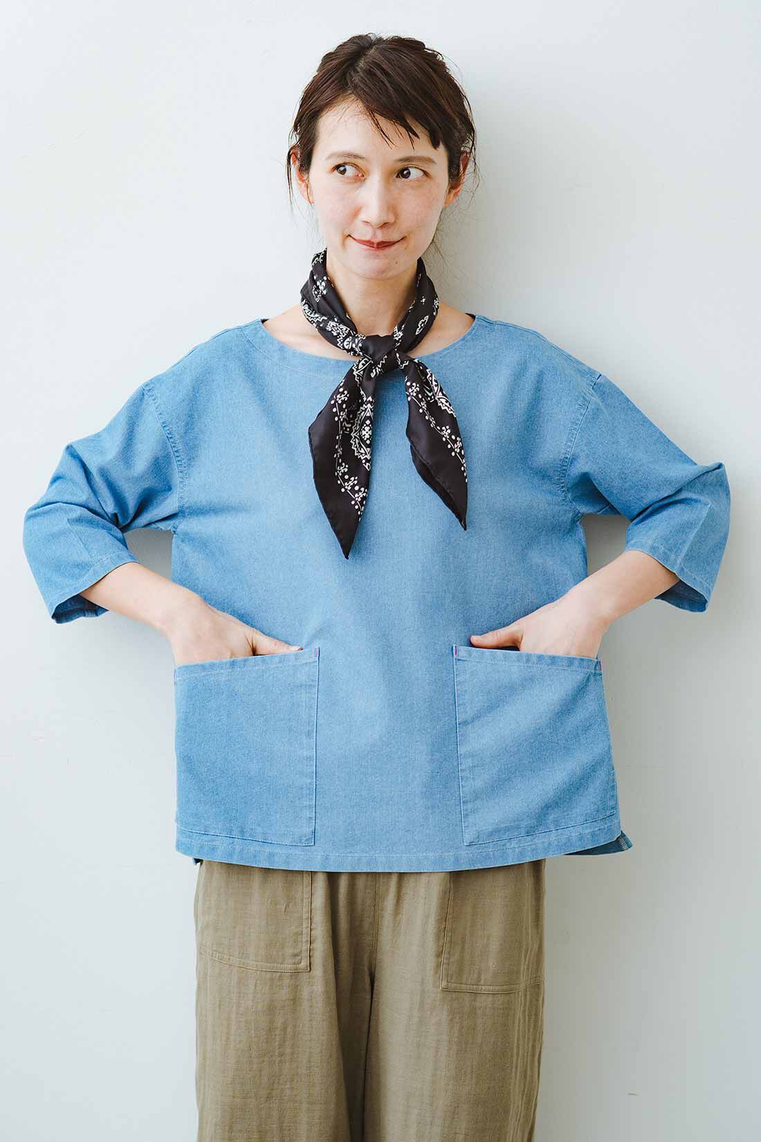 frauglatt［フラウグラット］|フラウグラット　着心地軽やかきれい見え♪ ライトオンスデニムトップスの会|ほどよくゆとりのあるシルエットで、涼やかに風が抜け、動きやすさも。