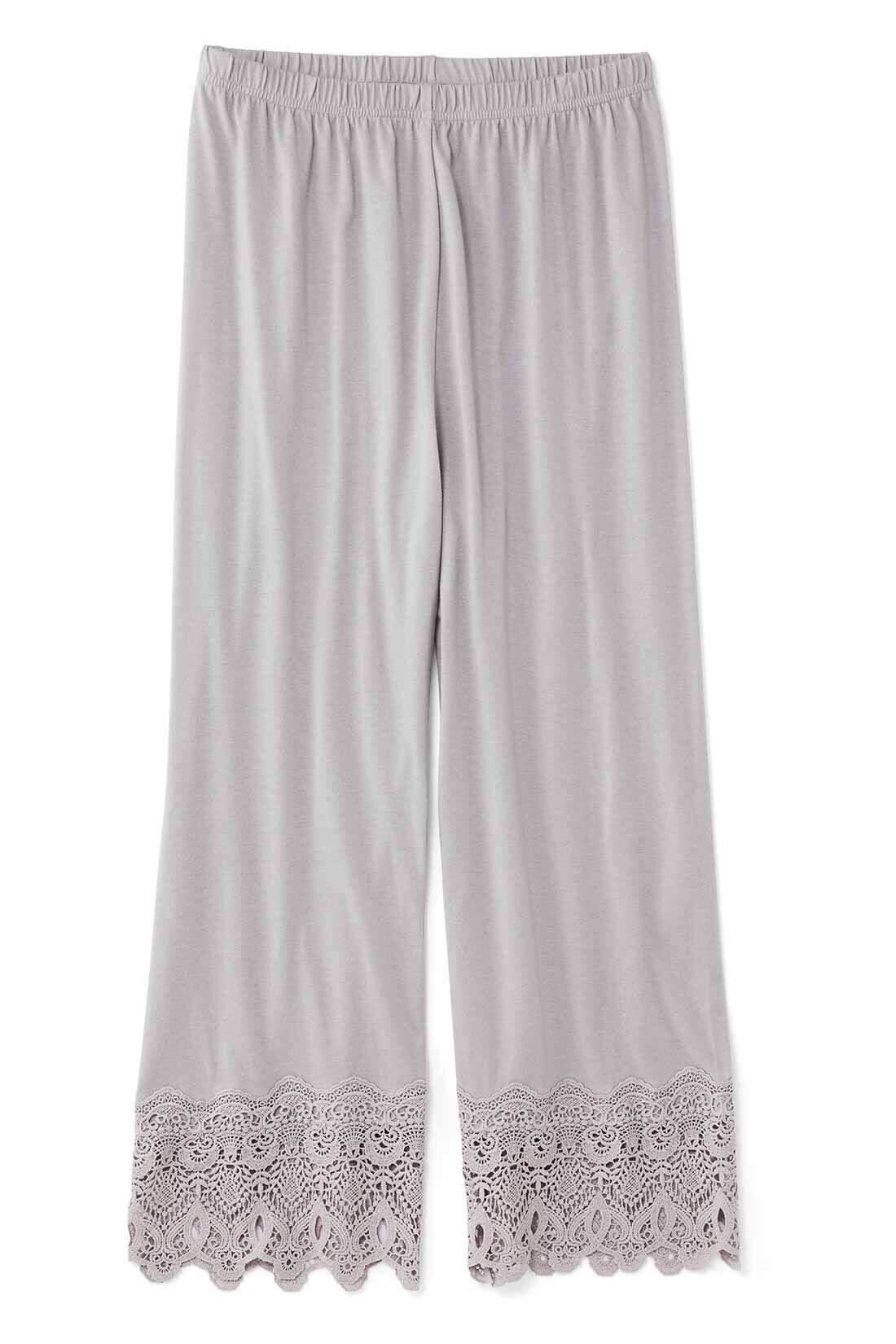 frauglatt［フラウグラット］|フラウグラット　華やかレースが上品♪ 大人の伸びやかなカットソーレギパンツ〈吸水速乾〉の会|〈ライトグレー〉らくちん総ゴムウエストは、ゴムねじれ防止仕様。