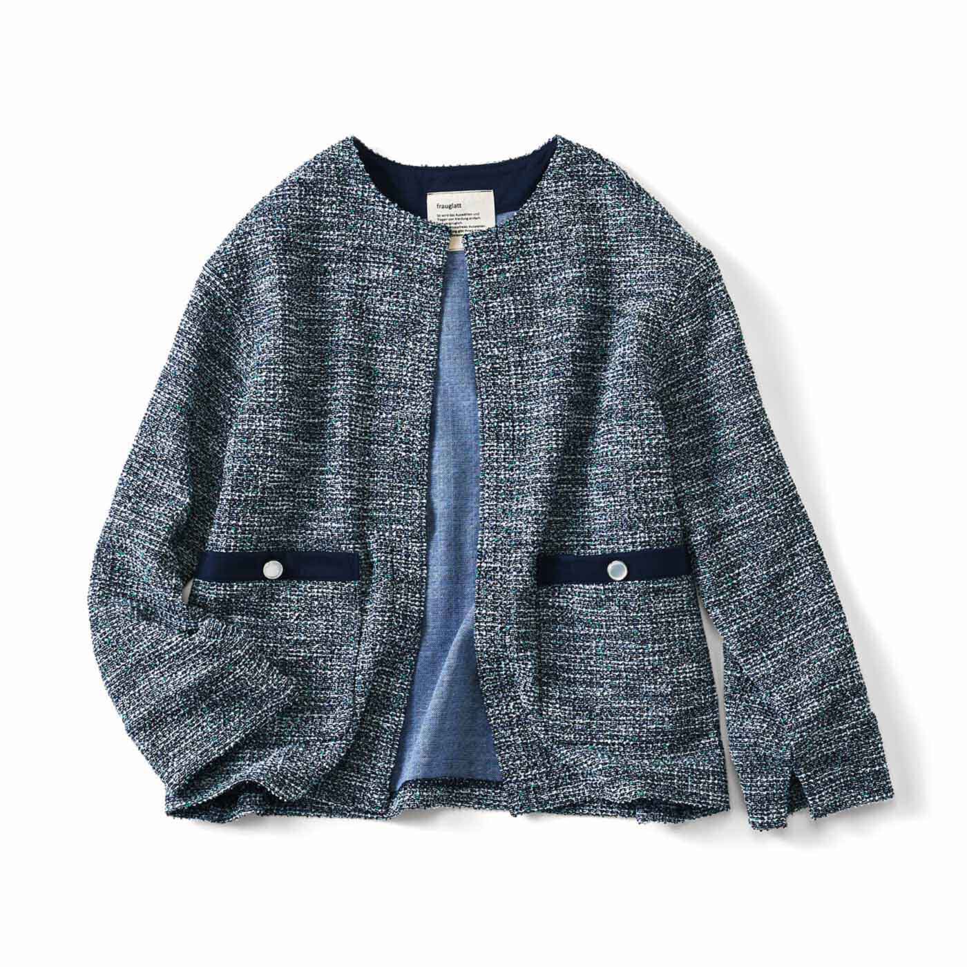 frauglatt|フラウグラット　上品華やかきちんと見え♪ 大人ツイード調カットソーのジャケット風カーディガンの会|〈ネイビー〉