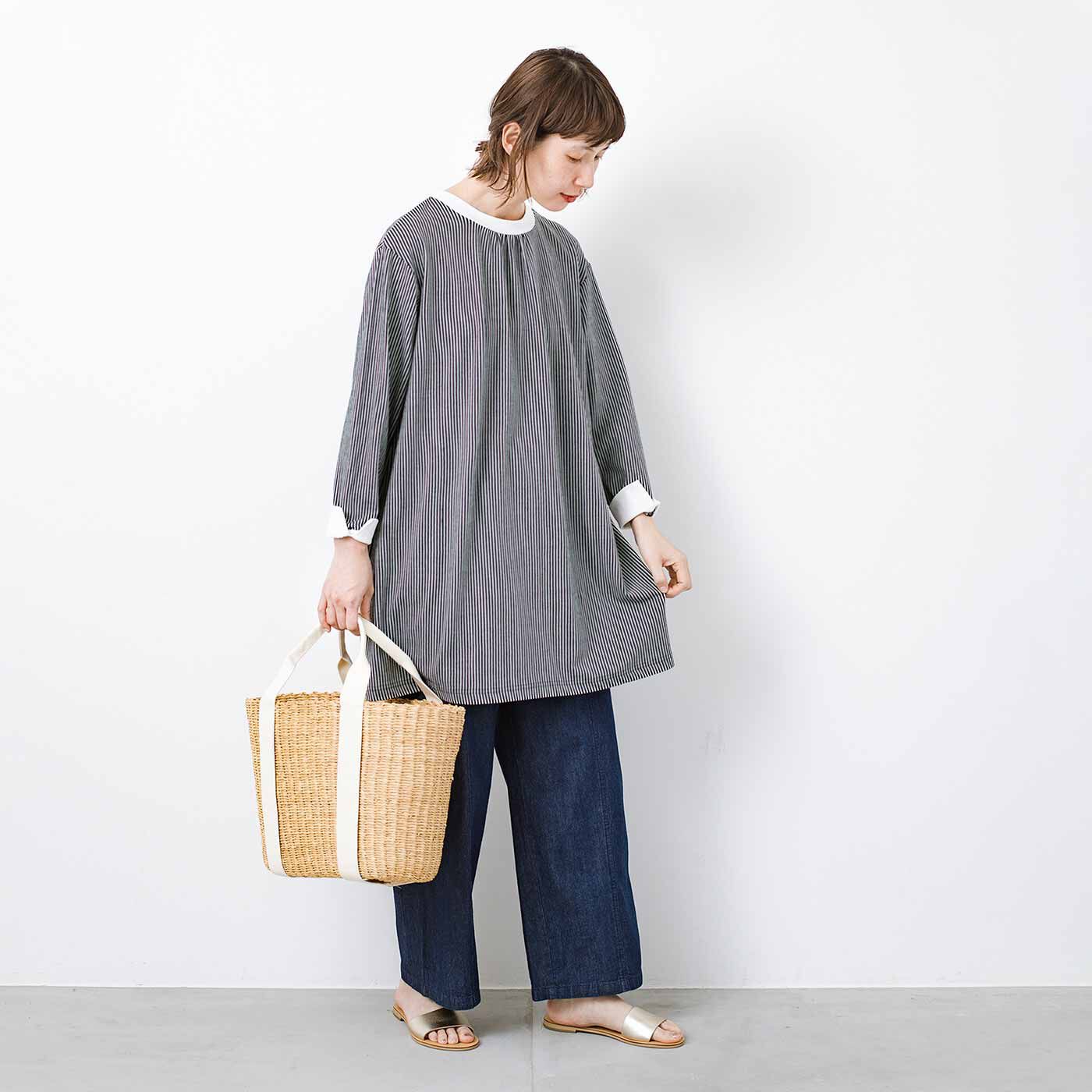 frauglatt|フラウグラット　軽やか＆らくちん♪ クレリックシャツみたいな きれい見えカットソーストライプチュニックの会