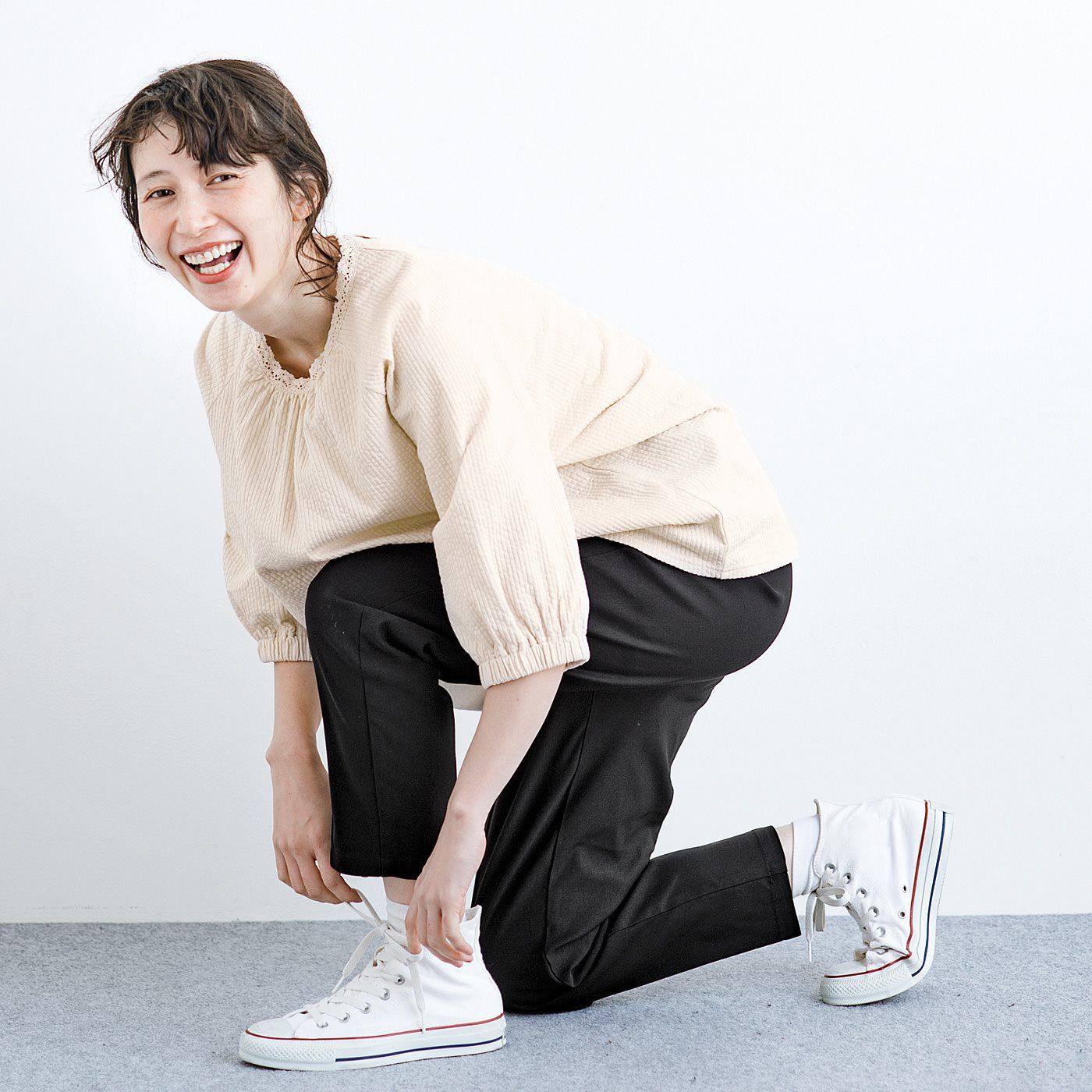 frauglatt［フラウグラット］|フラウグラット　オンオフ頼れるブラック♪ 涼やか美脚のゆるテーパードストレッチパンツ〈ＵＶ対策/接触冷感〉|ストレッチ素材で動きやすく、のびのびらくちん！