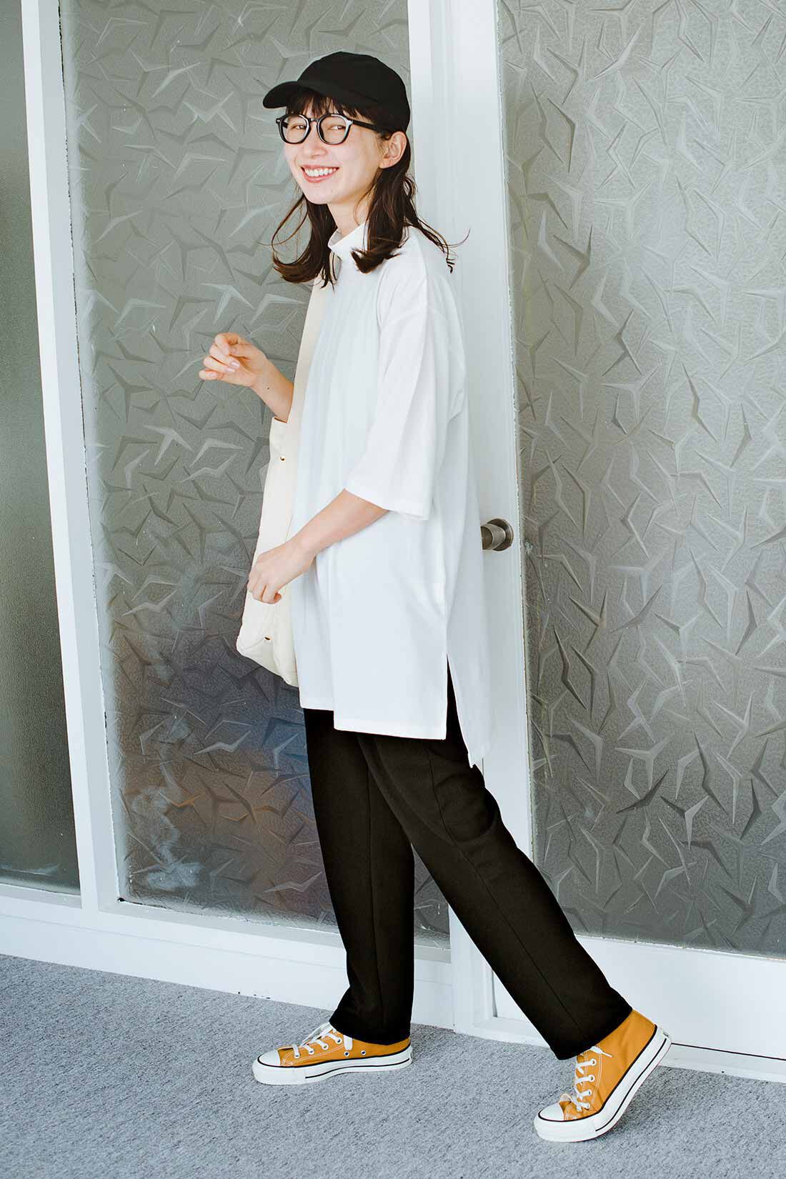 frauglatt|ハイネックカットソーチュニックとハイネックカットソーチュニックのコーディネート