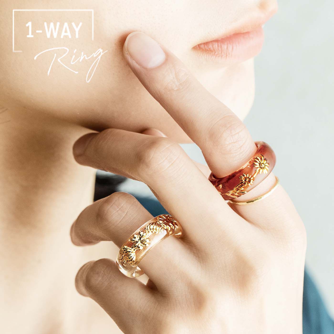 am＆be［アンビィ］|am＆be　きらめくお花を閉じ込めた 金属が肌にふれない イヤカフにもなるリングの会|大人の手に、程よい存在感。