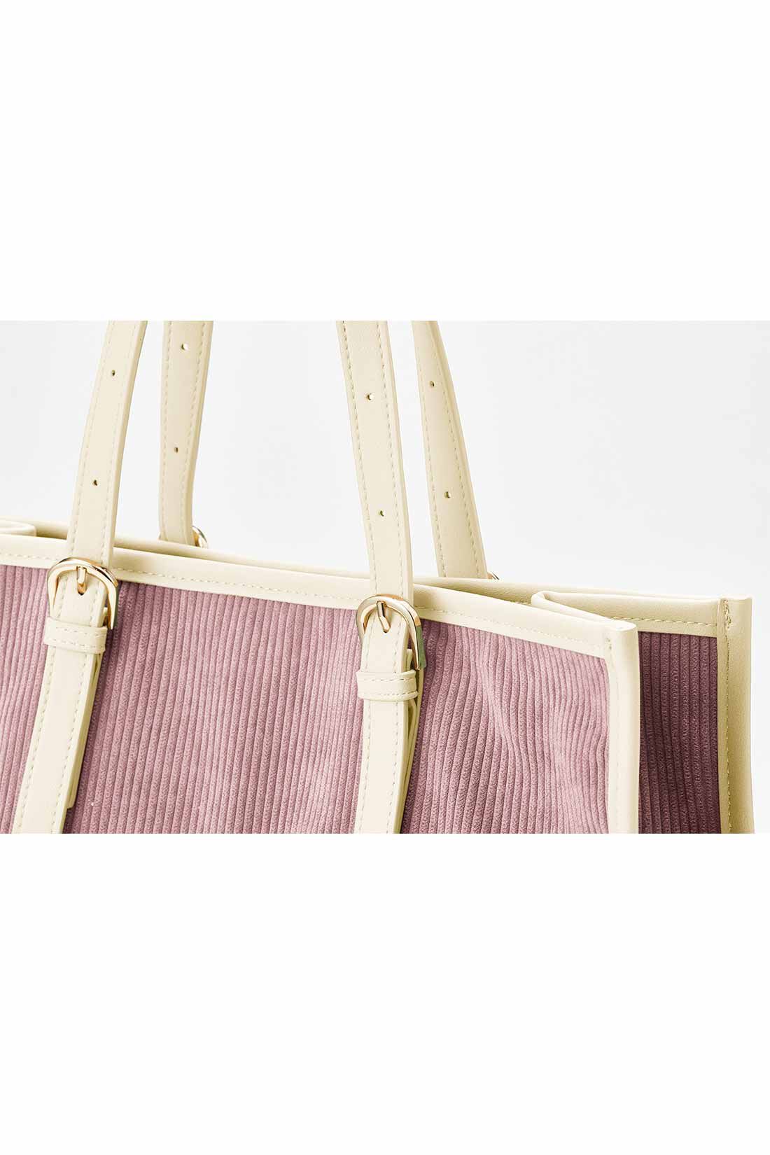 OSYAIRO|OSYAIRO　ジャンボうちわが入るコーデュロイトートバッグ〈ピンク〉|持ち手の長さはバックルで調節可能です。