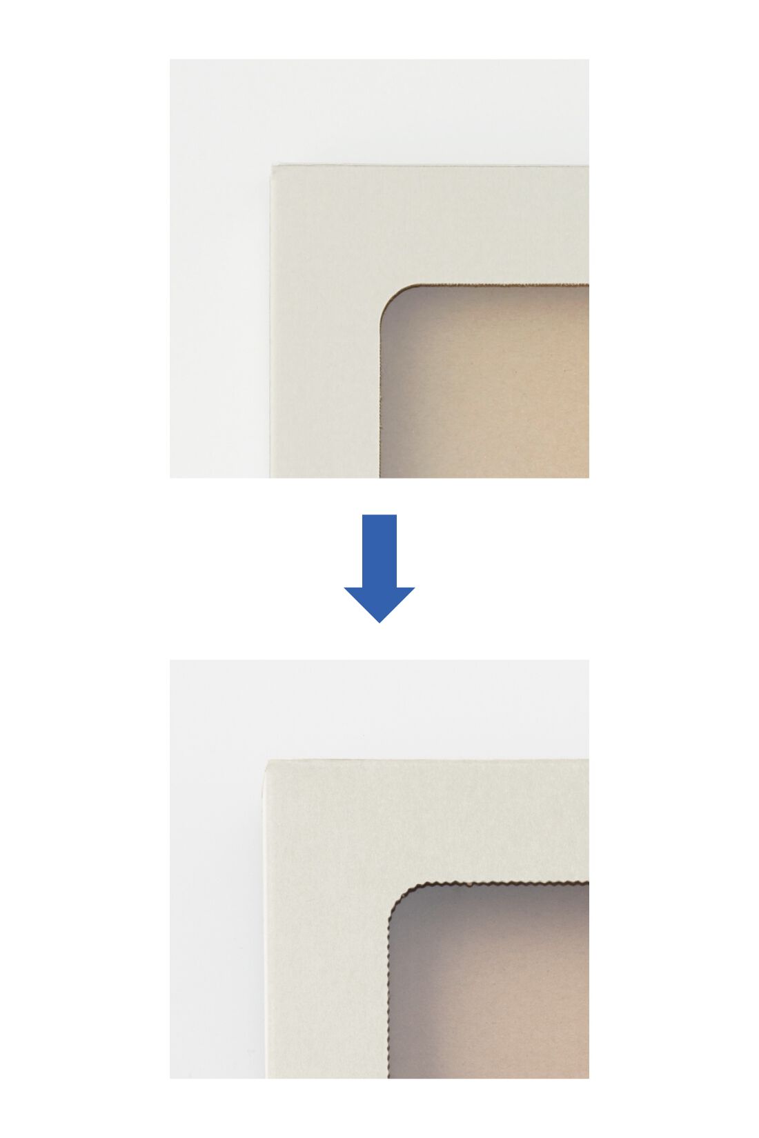 OSYAIRO|OSYAIRO  推しを飾って収納できるTフレーム〈アイボリー〉10個セット|枠のなみなみ具合はこんな感じ。 写真上：まっすぐカットされた枠　写真下：なみなみカットされた枠