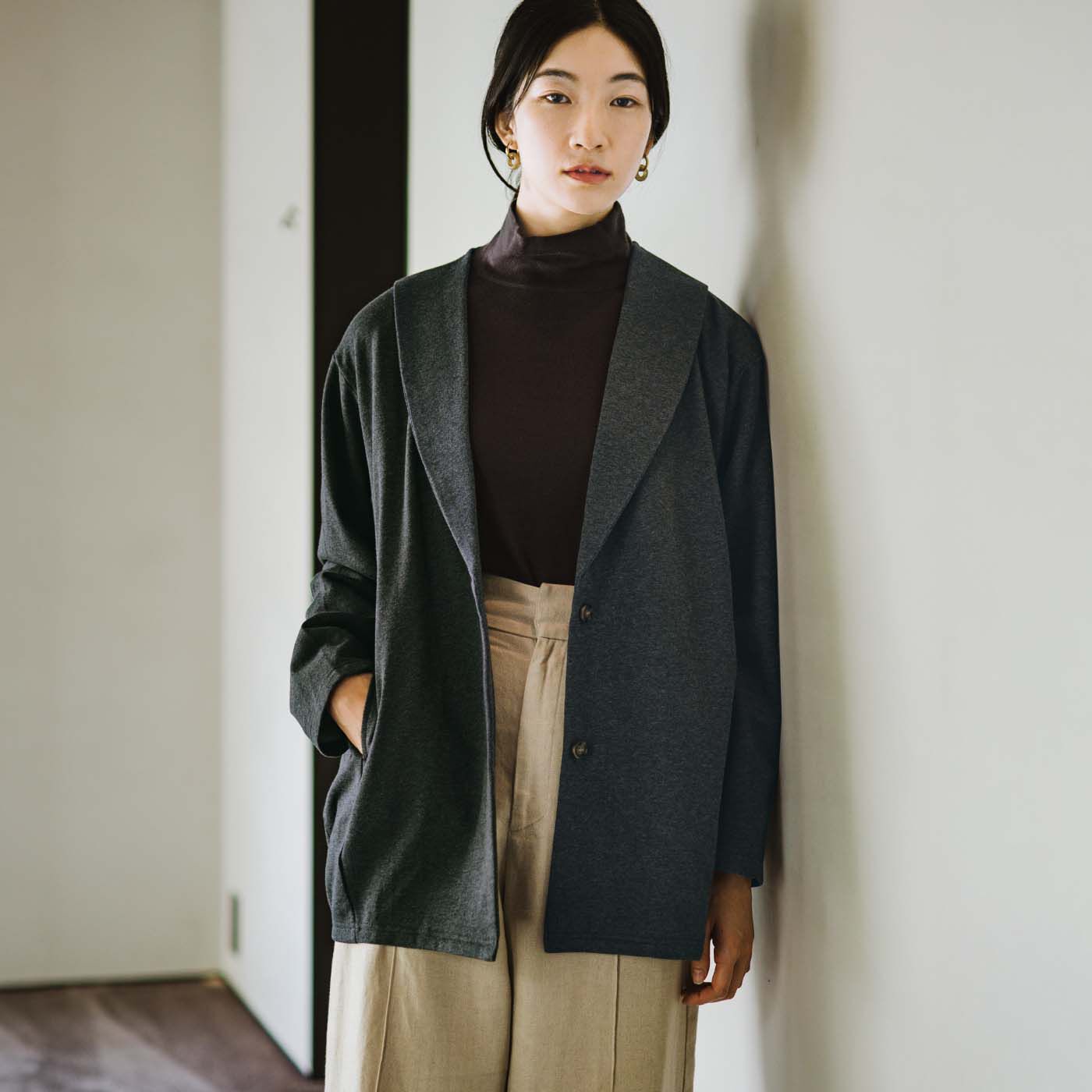 サイズ2 ヘリル カシミヤ リブスティッチ ショールカーディガン