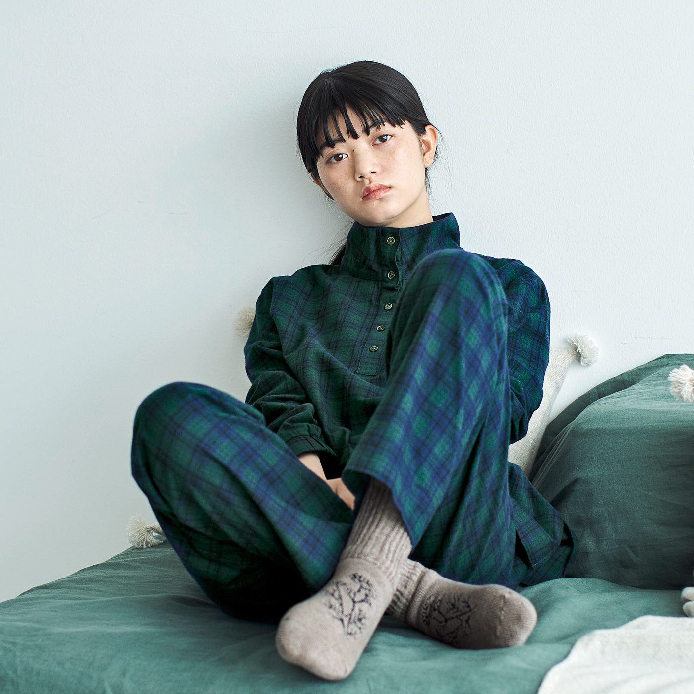 el:ment［エルメント］|el:ment　足首ゆるやかフィット　ウール混のもちもち厚手パイル靴下〈ハーブ柄〉の会|ルームソックスとしても。