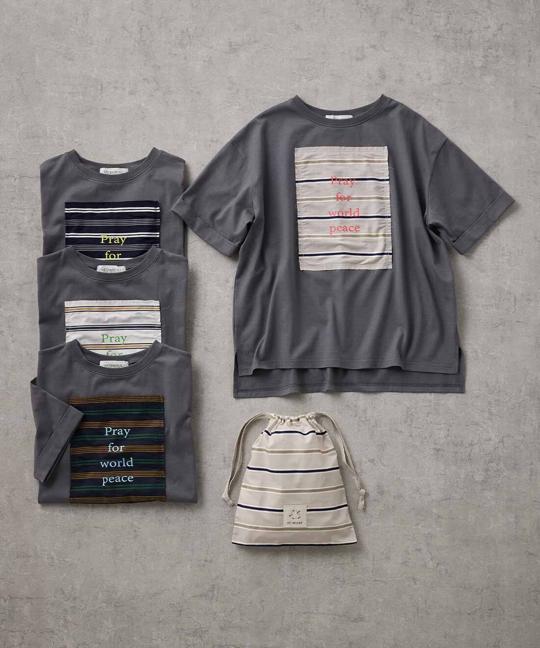 el:ment［エルメント］|el：ment 眠っていた播州織に平和の言葉をのせたオーガニックコットンTシャツ〈きんちゃく付き〉 by LOVE＆PEACE PROJECT