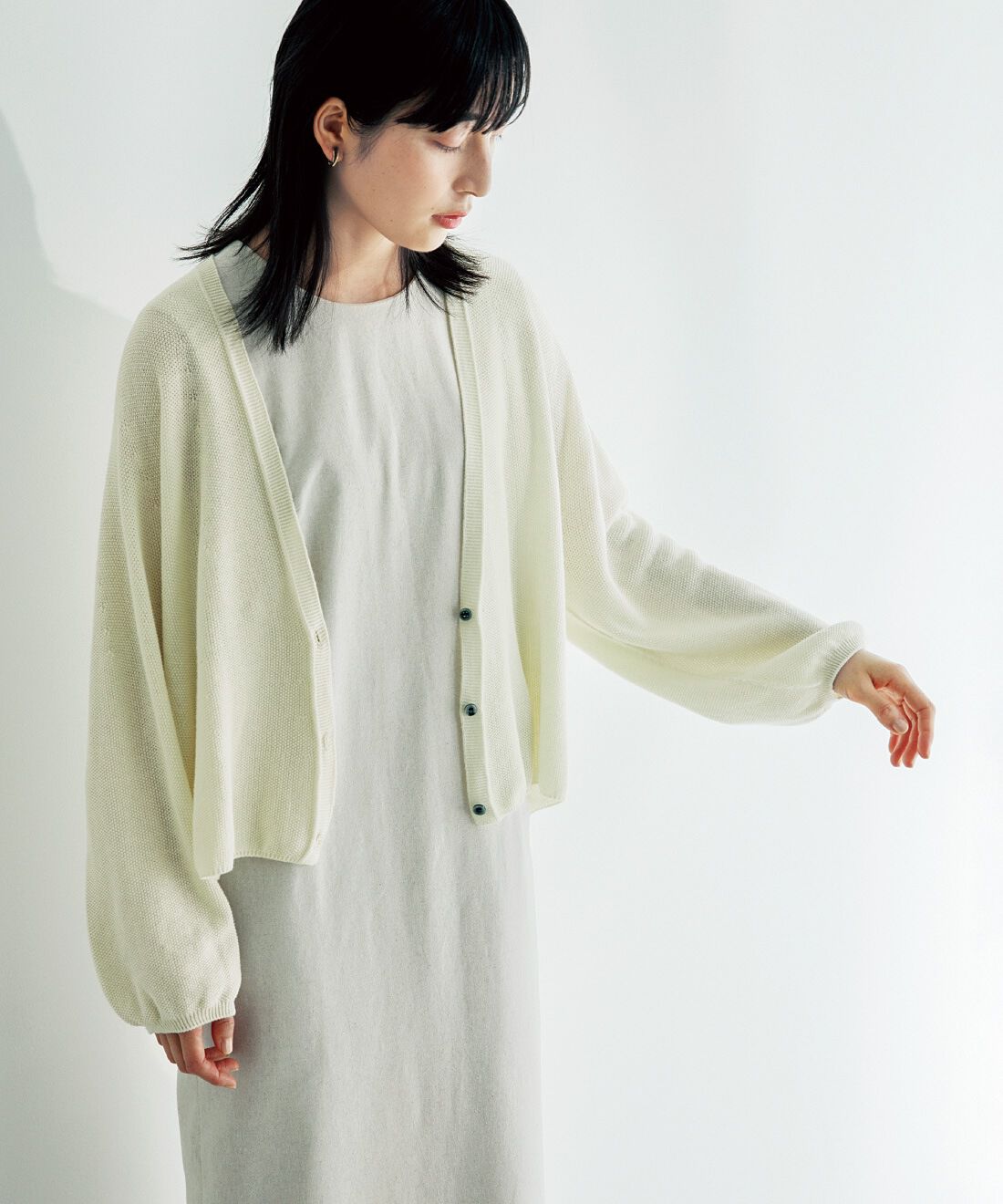 el:ment|【8月分以降お届け】el:ment　ホールガーメント（R）が心地よい　ふんわりシルエットの綿麻ニットカーディガン〈ＵＶ対策〉の会