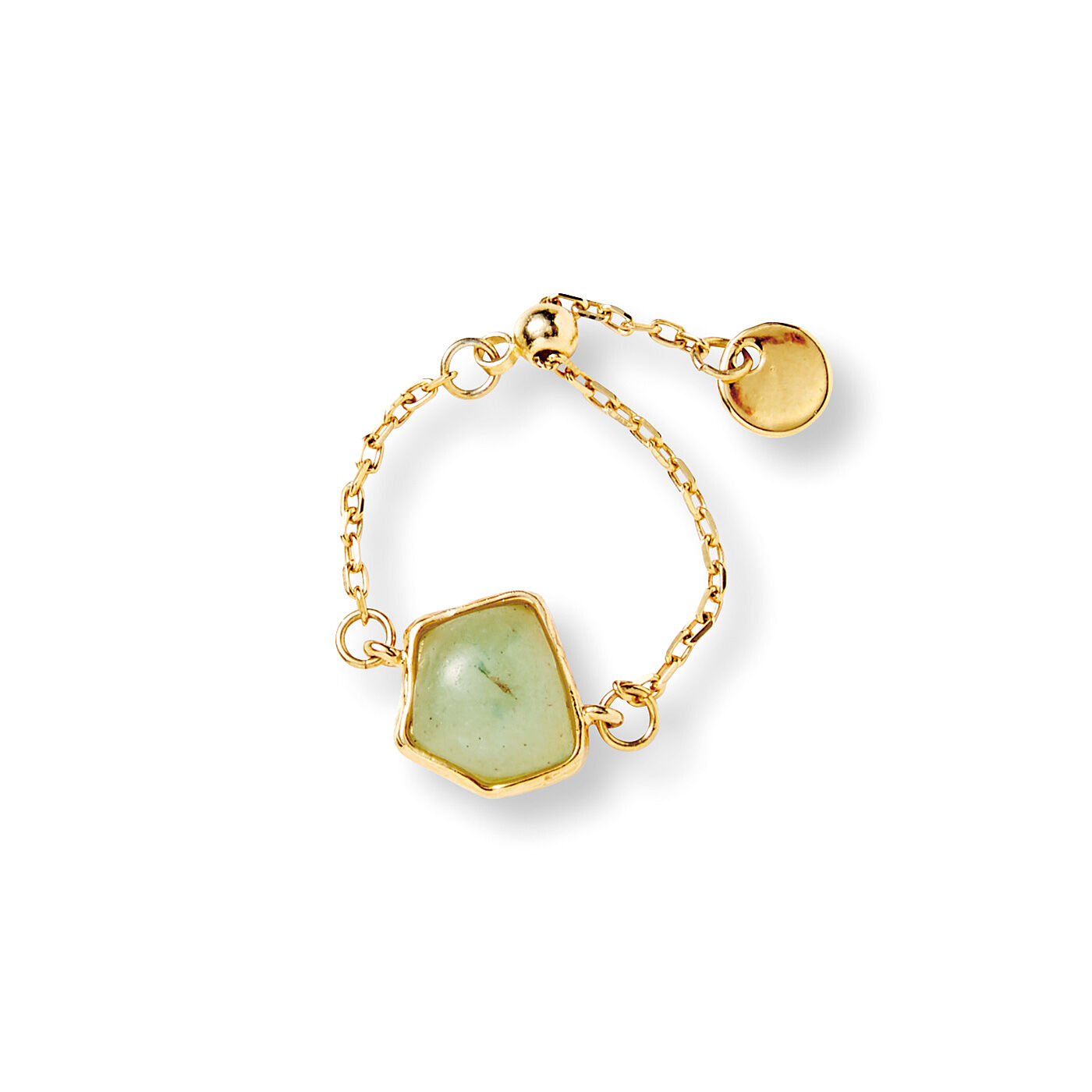 el:ment［エルメント］|el:ment　長さを調節できる 繊細な輝きの天然石のチェーンリングの会|green aventurine 〈グリーンアベンチュリン〉：素直さ・心の安定。真実を見極め、本当に自分にとって必要な物は何か、不要な物は何かがクリアになると伝えられています。形が変わりにくいストーンになぞらえた形に。