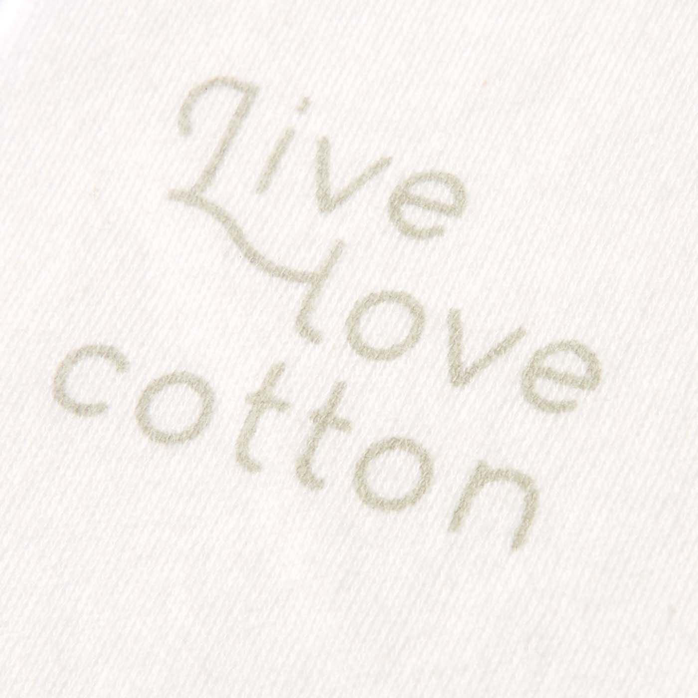el:ment|Live love cottonプロジェクト　el:ment×Yuko Yamamoto　平和を願う草花ブーケ しなやかオーガニックコットン スリット入りロングTシャツの会|背面内側には、Live love cottonのロゴ入り。