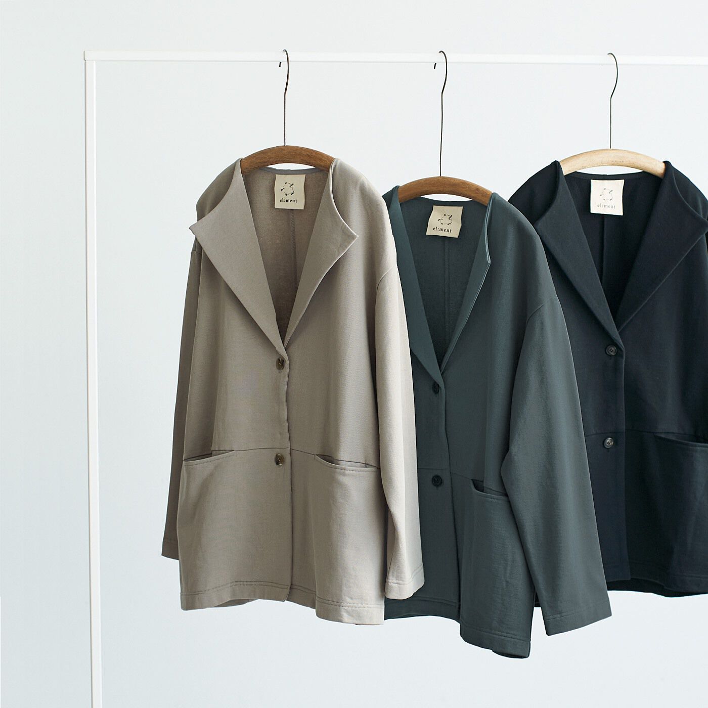 el:ment［エルメント］|Live love cotton（R）プロジェクト　el:ment　オーガニックコットンの軽やか仕立て　裏起毛　ジャケット見えカーディガンの会
