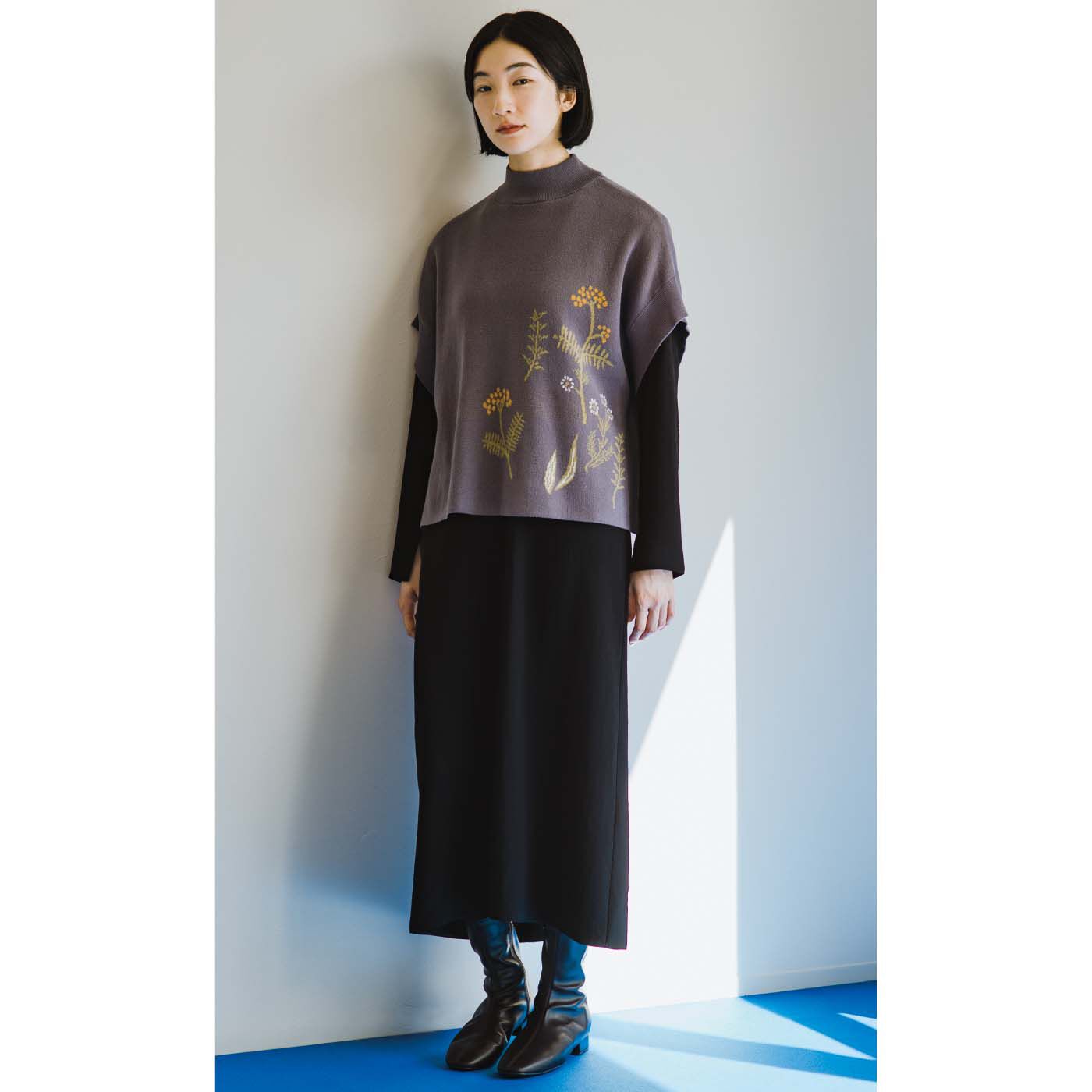 最先端 el:ment×山本祐布子 シルク混 あたためハーブ柄をまとう トップス