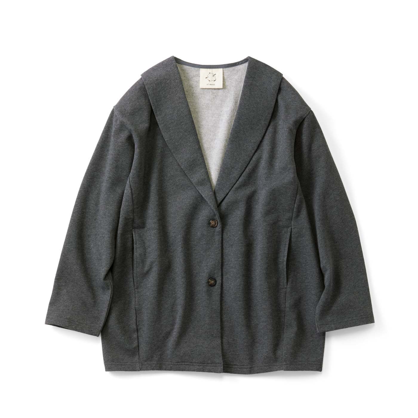 el:ment|Live love cotton（R）プロジェクト　el:ment　オーガニックコットンの軽やか仕立て ショールカラージャケット見え微起毛カーディガンの会|〈杢（もく）チャコール〉