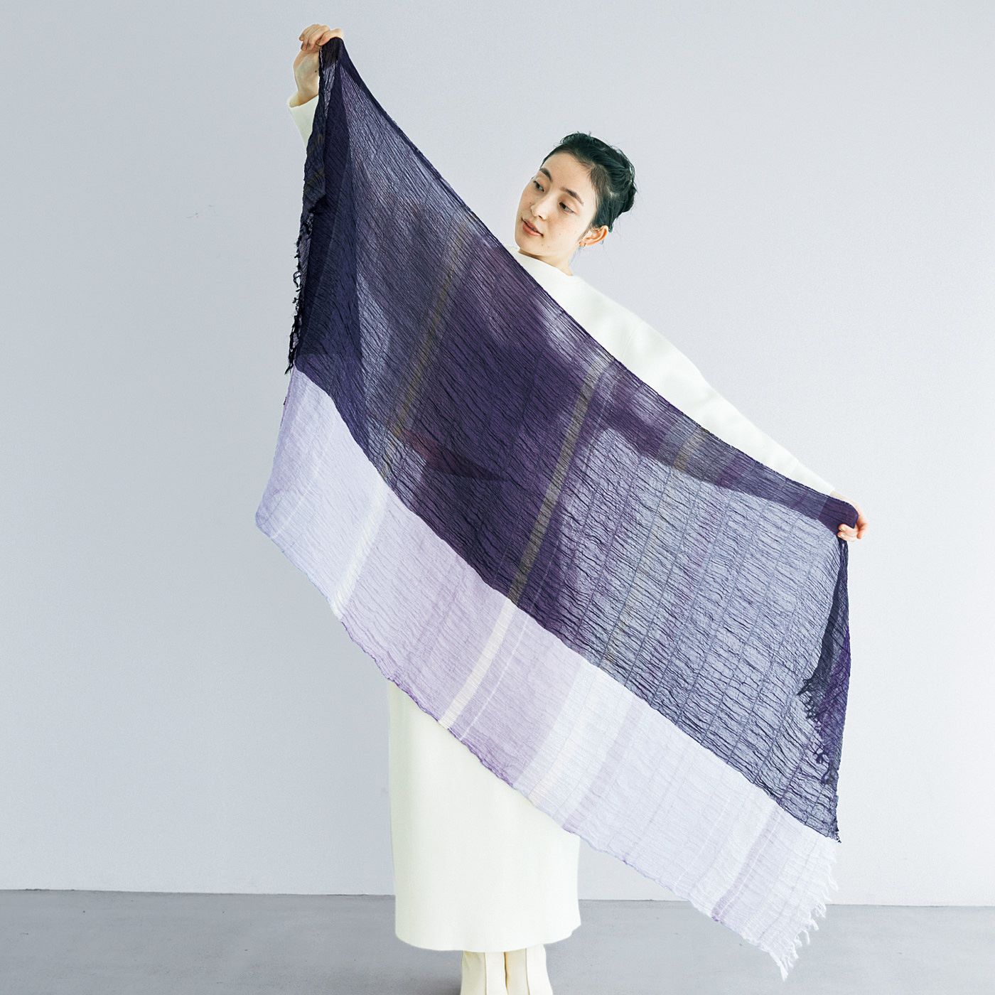 el:ment［エルメント］|el:ment×織馬鹿　ふんわり羽衣心地　播州織コットン混大判ロングストールの会|約60×180cmの大判サイズ。