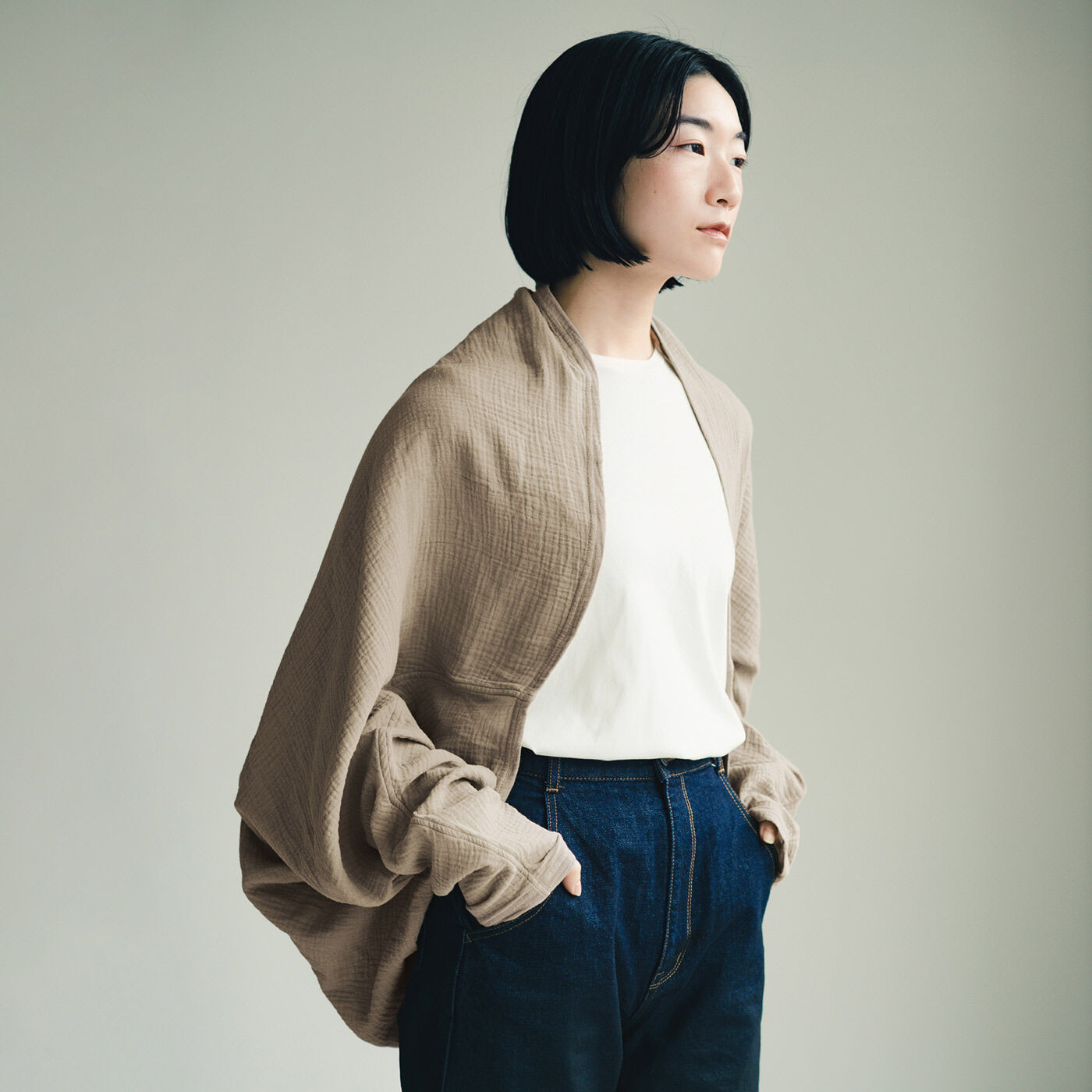 el:ment［エルメント］|el:ment　コットン１００％ダブルガーゼ　首もとまで包み込む　日本の伝統色を愉（たの）しむ　ボレロカーディガン〈UV対策〉の会