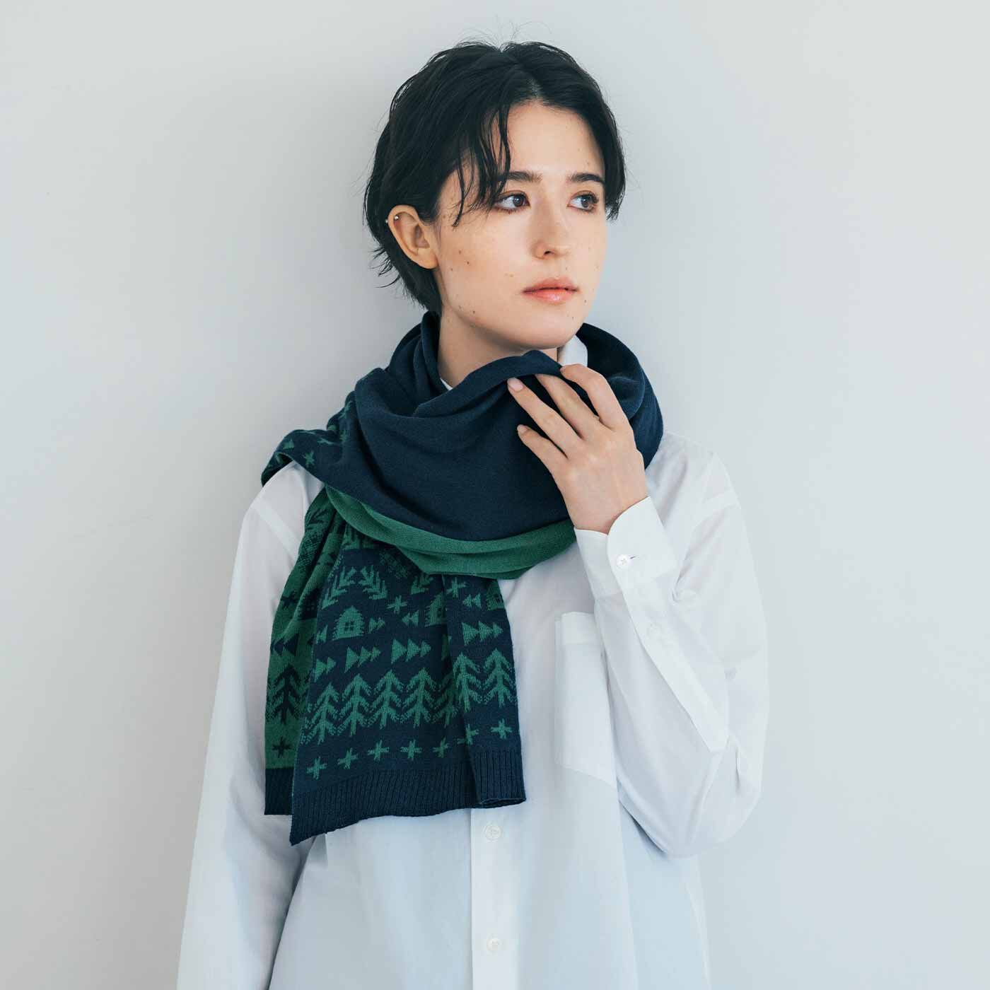 SAANA JA OLLI|サーナ ヤ オッリ フィンランドの森をまとう 両面使えるコットン100％の軽くてやわらか ニットベストストールの会|ストールにも。