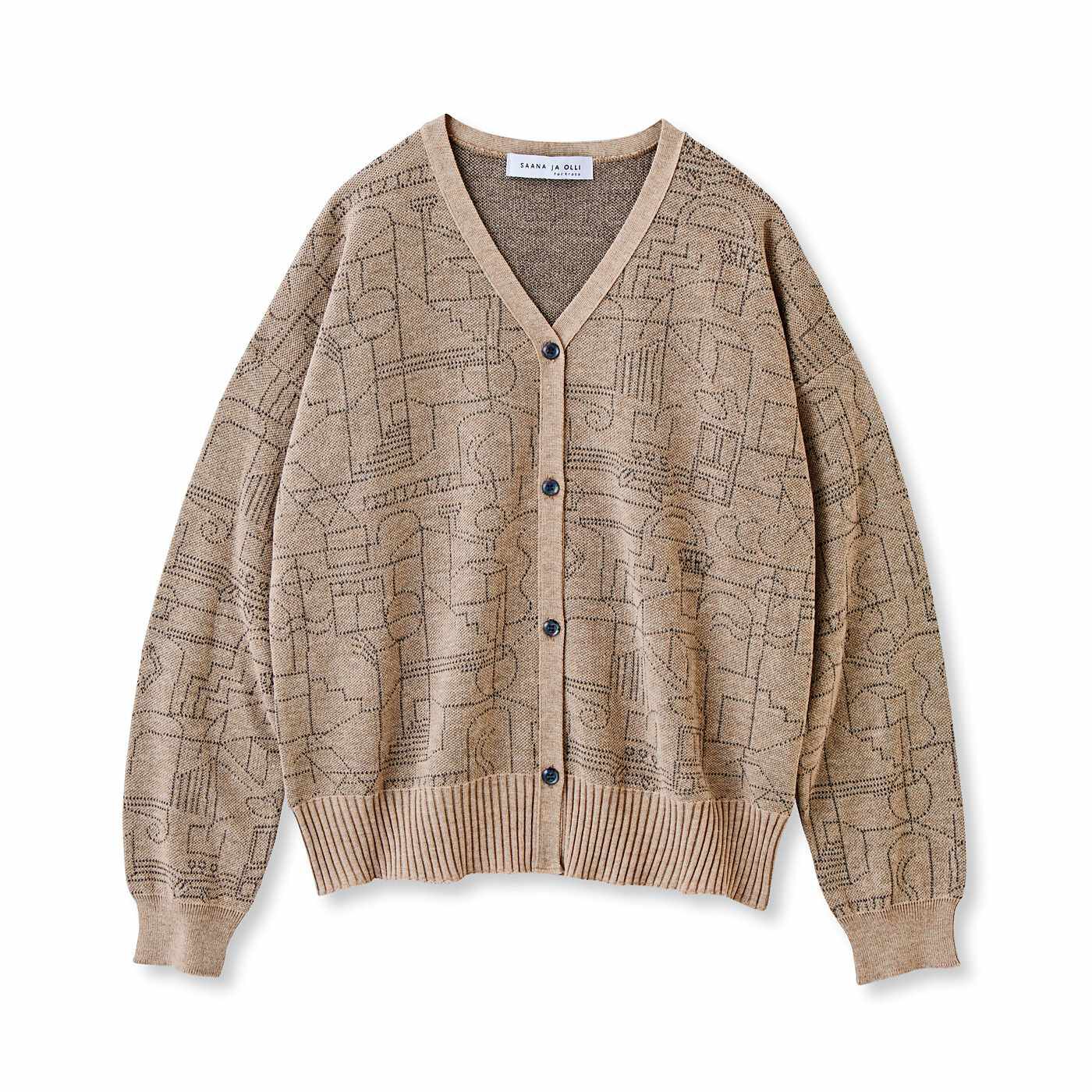 SAANA JA OLLI|サーナ ヤ オッリ　定番のVネックにアートをひとさじ　ロングシーズン活躍する　ニットカーディガンの会|〈カフェオレベージュ〉