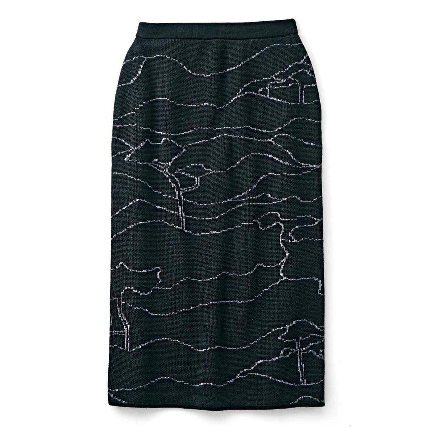 SAANA JA OLLI|サーナ ヤ オッリ　ゆったりとアートに包まれる　ウエストゴムでラフにはけるニットスカート|チャコールグレー