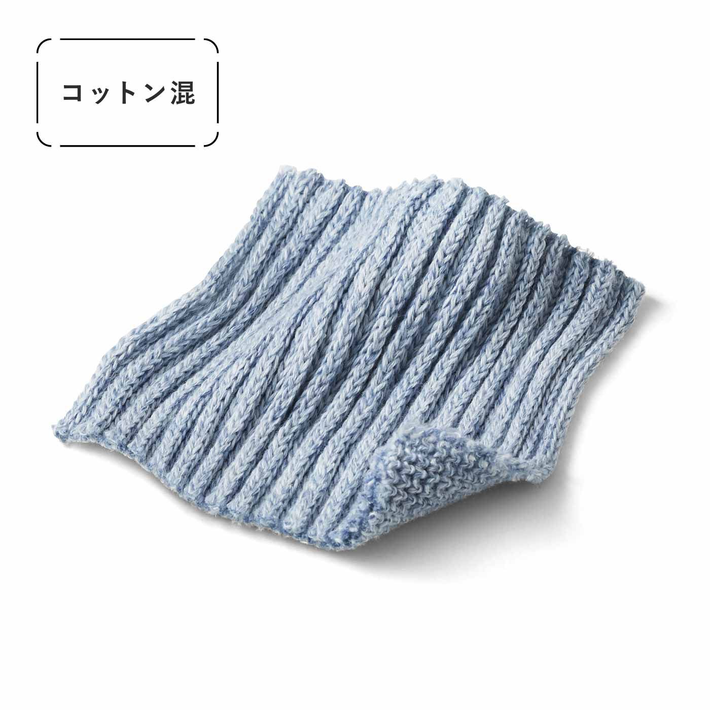 SAANA JA OLLI|サーナ ヤ オッリ 丸編み機で編みたてた 無撚糸コットン混のふんわりもちもち心地ネックカバーの会|太番手の無撚コットン糸でもっちりとした程よい厚み。