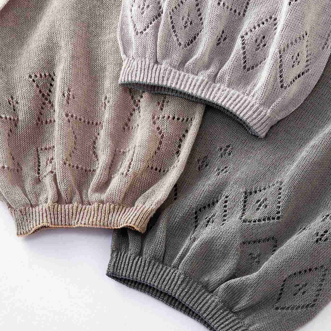 SAANA JA OLLI|サーナ ヤ オッリ　コットン混のやさしい肌ごこち ホールガーメント（R）の毎日はきたい　薄手オーバーパンツの会|すそ部分にさりげなくアートの透かし編み柄入り。