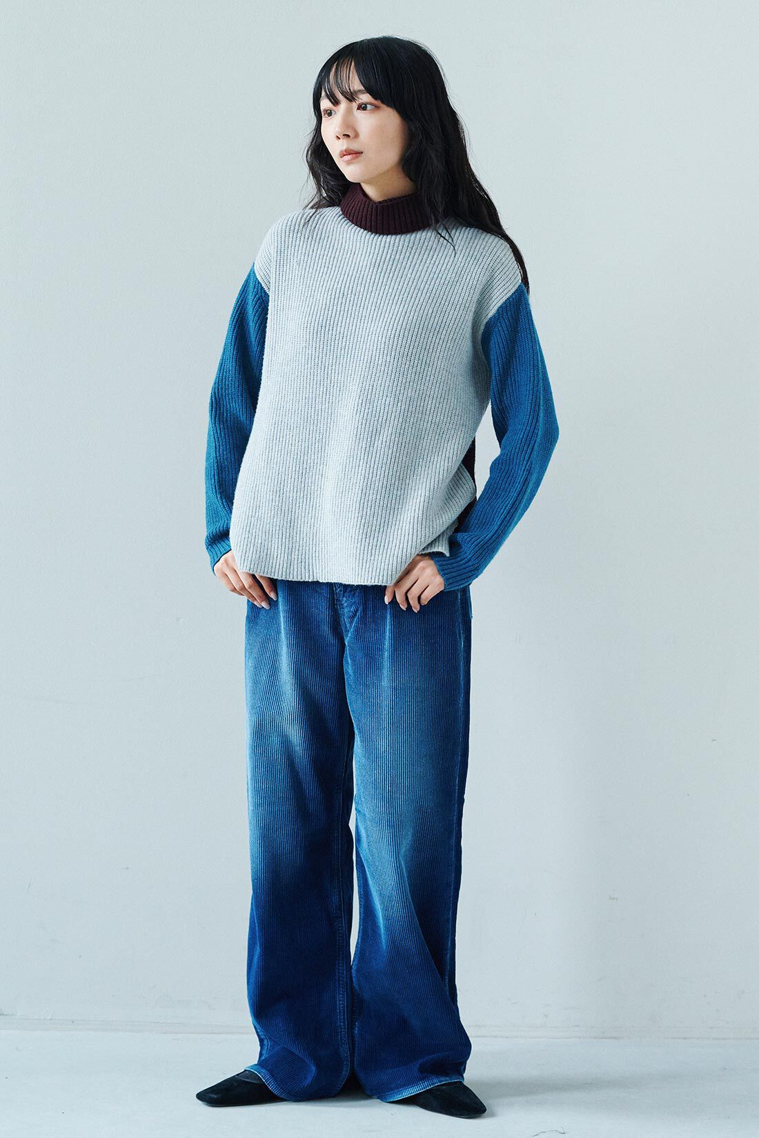 フェリシモファッションニュース|韓国セレクト acker インディゴ風コーデュロイパンツ〈ブルー〉|モデル身長：163cm